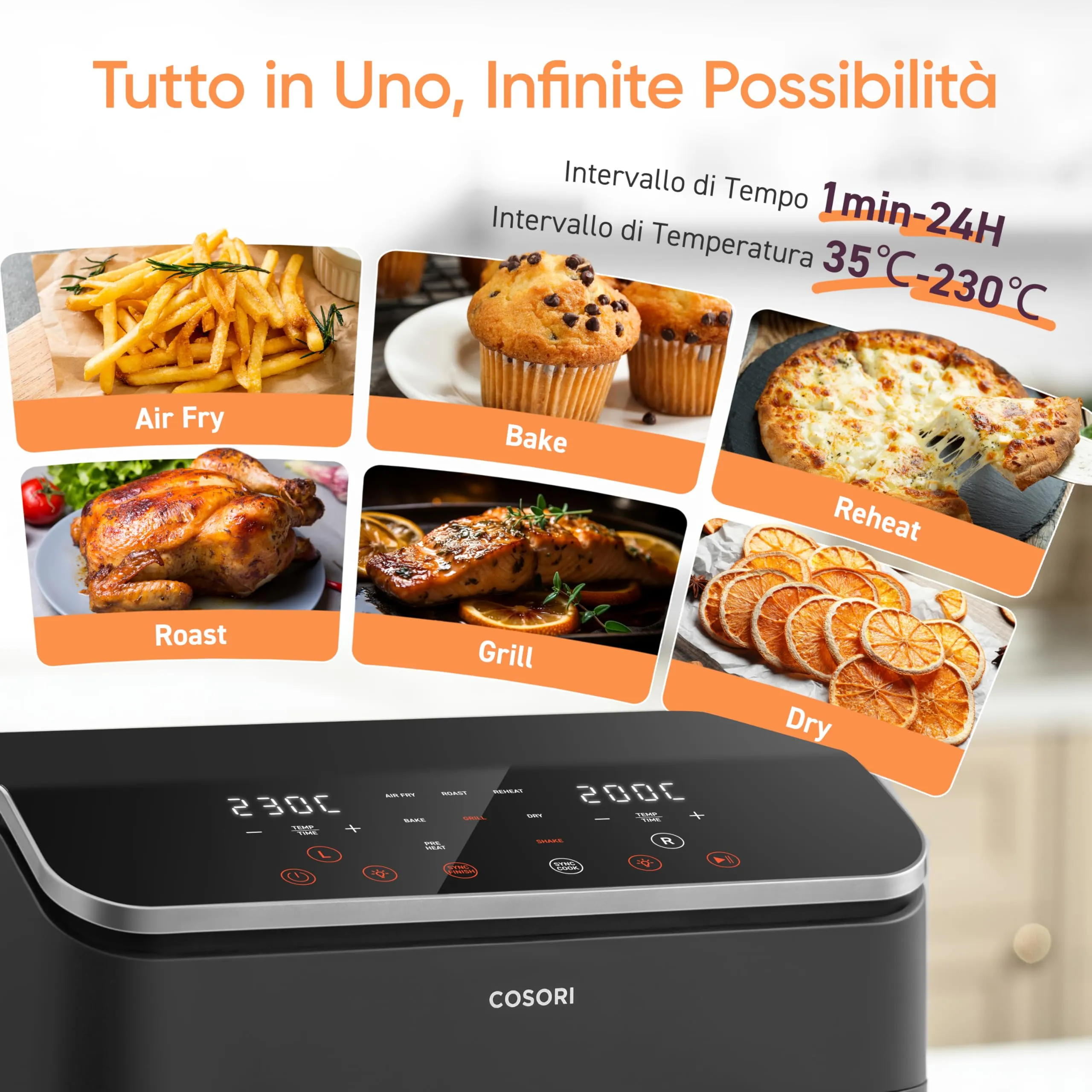 Cosori Friggitrice ad Aria Doppio Cestello 8,5L con Finestra, Nero - immagine 4