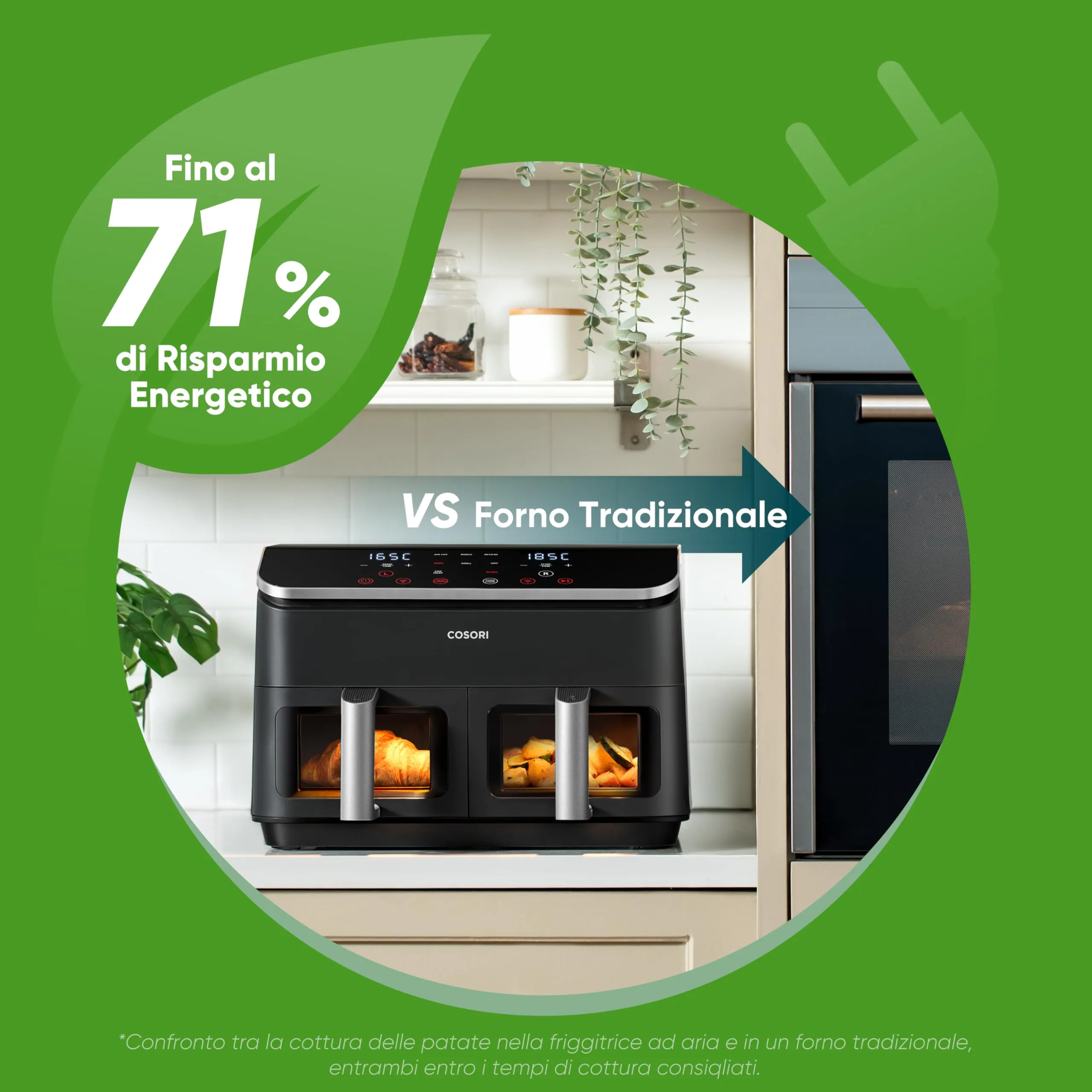 Cosori Friggitrice ad Aria Doppio Cestello 8,5L con Finestra, Nero - immagine 6