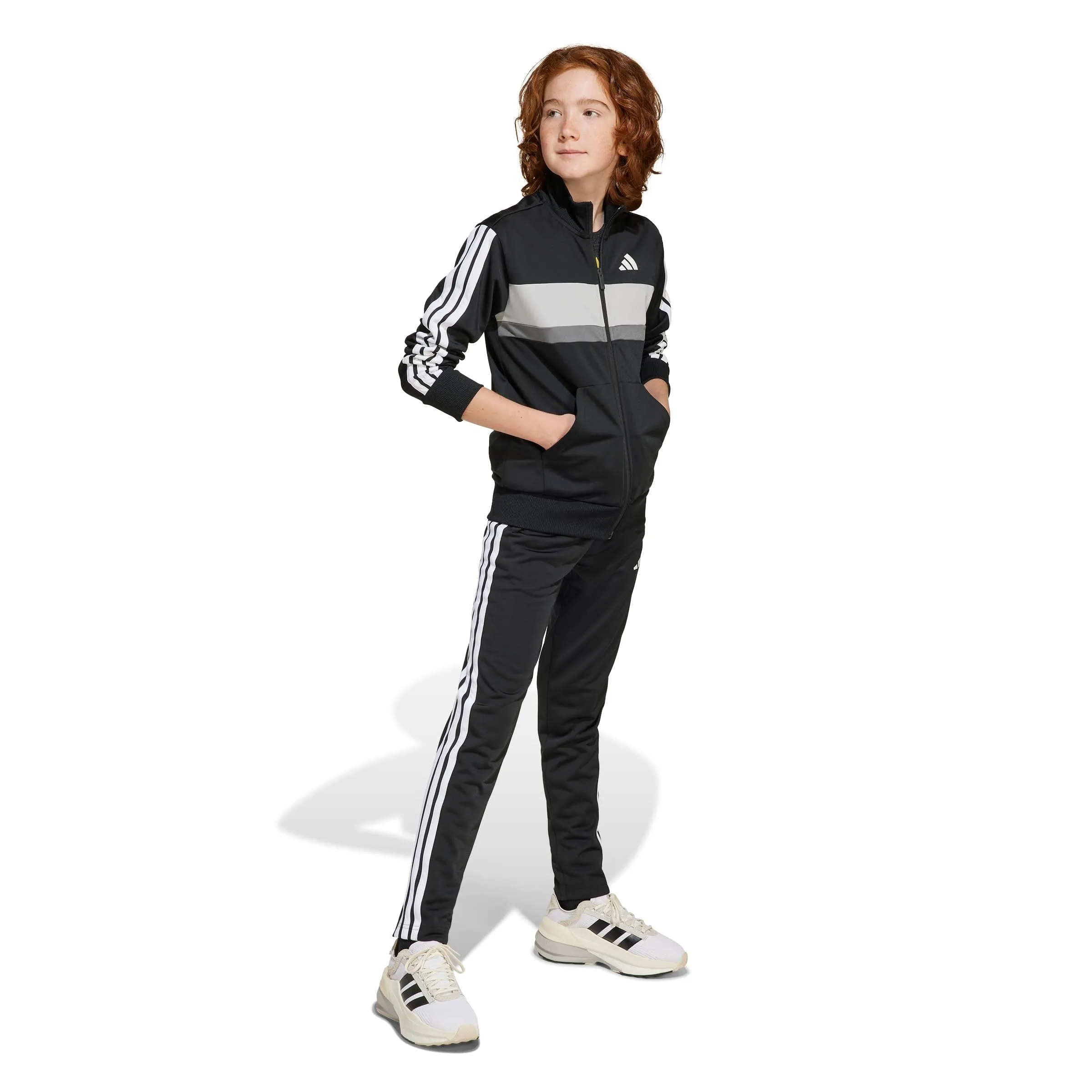 adidas Seasonal Essentials Tiberio 3 Stripes Tricot Track Suit, Black/White/Grey Two, 11-12 Years - immagine 6