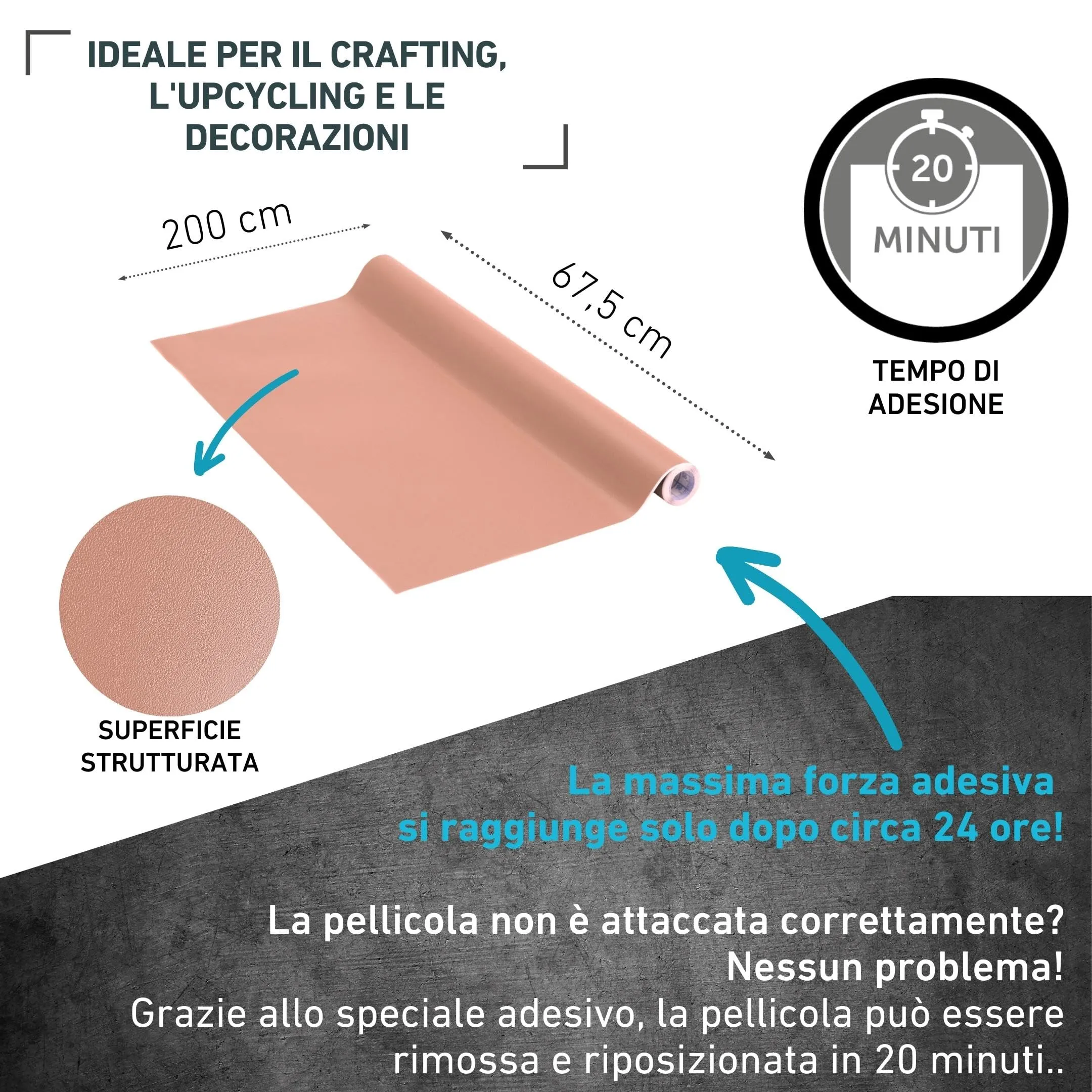 Vénilia Unimat Pellicola Adesiva per Mobili, Terracotta, 67,5 cm x 2 m, PVC - immagine 2