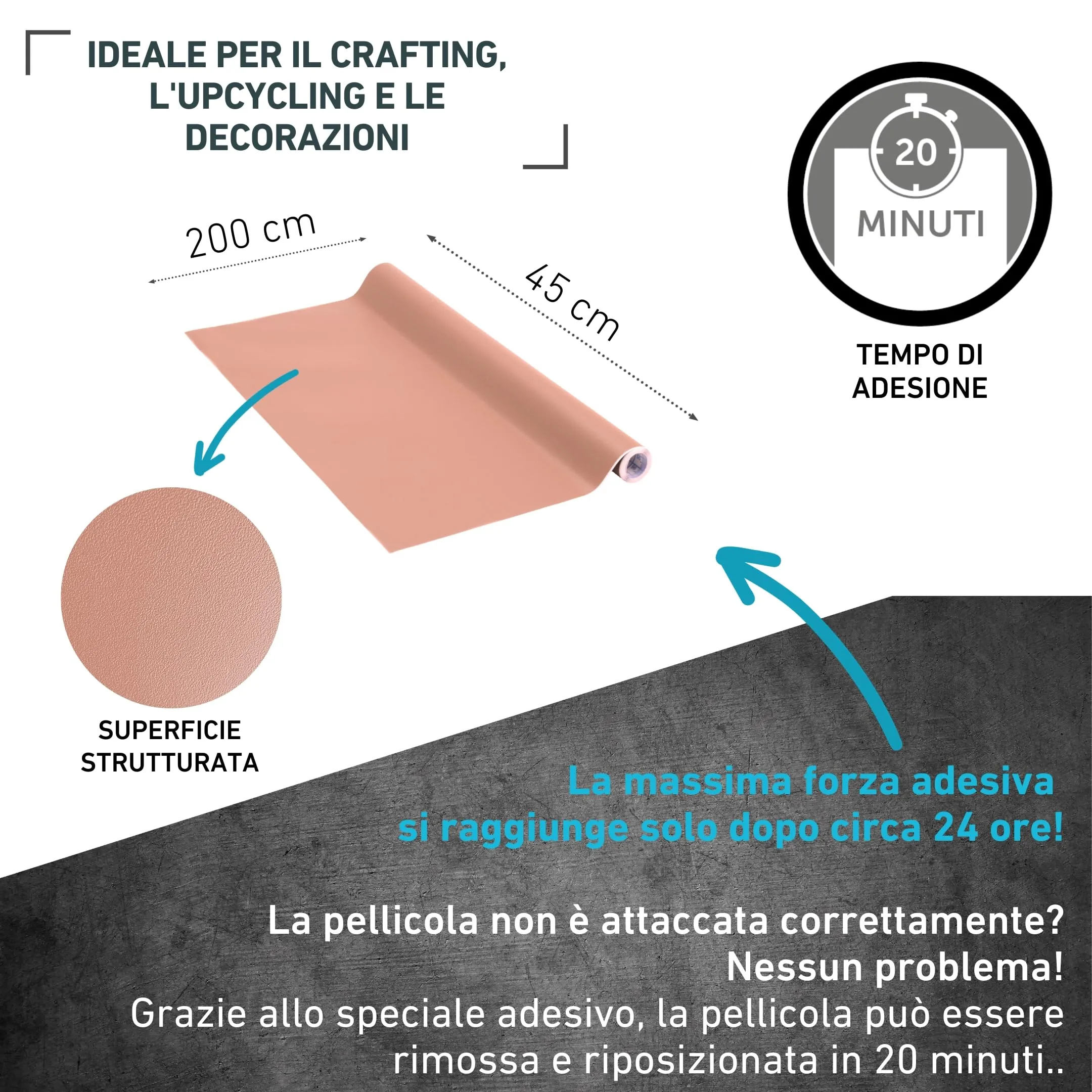 Vénilia Unimat Pellicola Adesiva per Mobili, Terracotta, 45 cm x 2 m, PVC - immagine 2