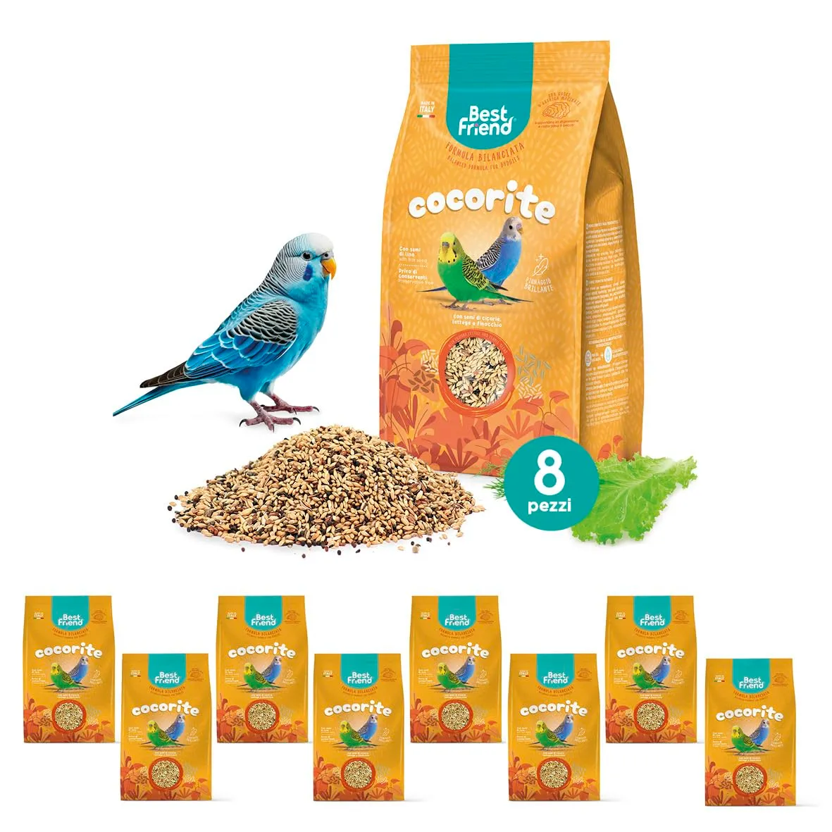 Best Friend Mangime Completo per Cocorite con Semi di Cicoria, Lattuga e Finocchio, 4 kg (8 x 500 g) - immagine 1