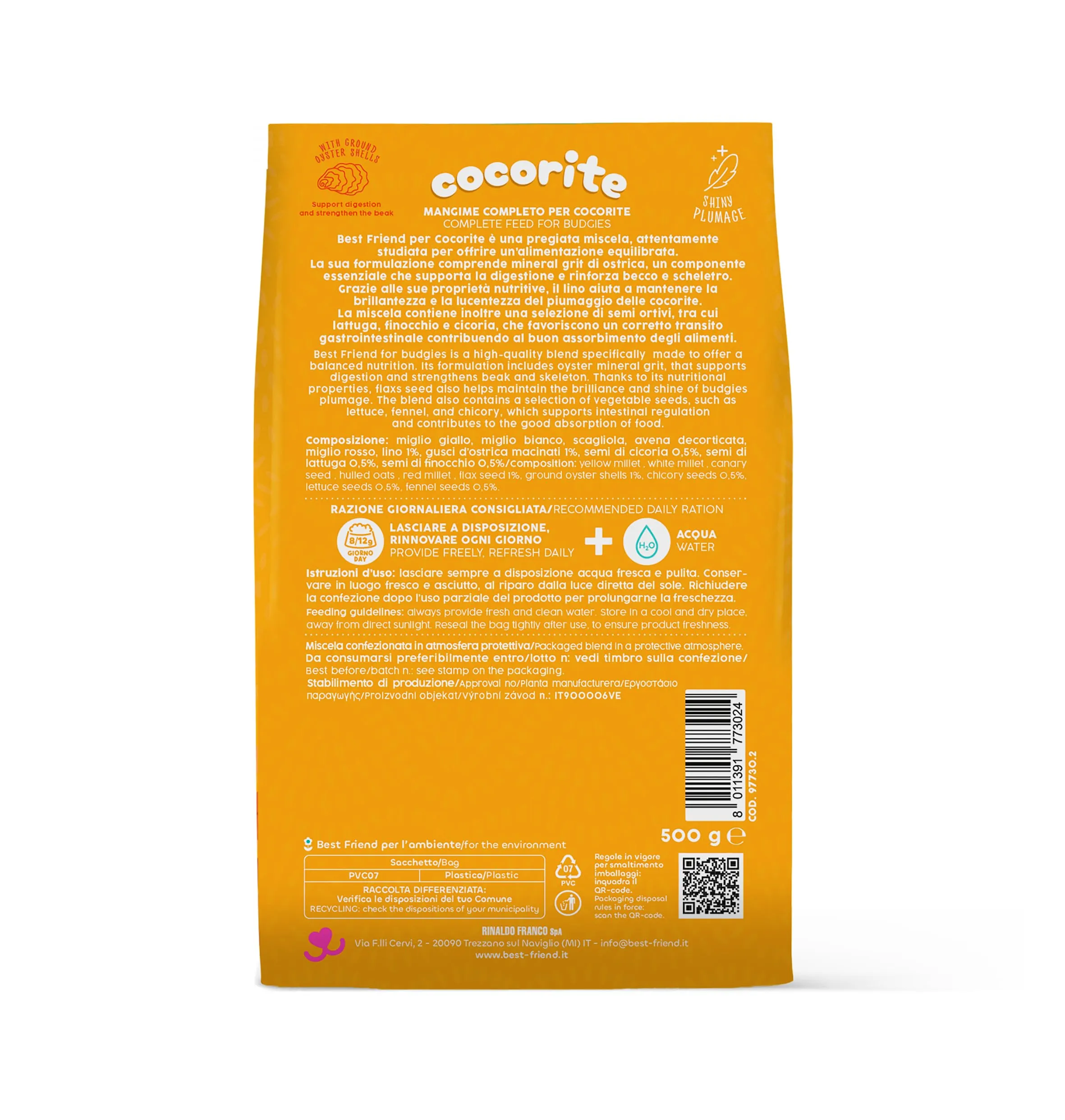 Best Friend Mangime Completo per Cocorite con Semi di Cicoria, Lattuga e Finocchio, 4 kg (8 x 500 g) - immagine 4