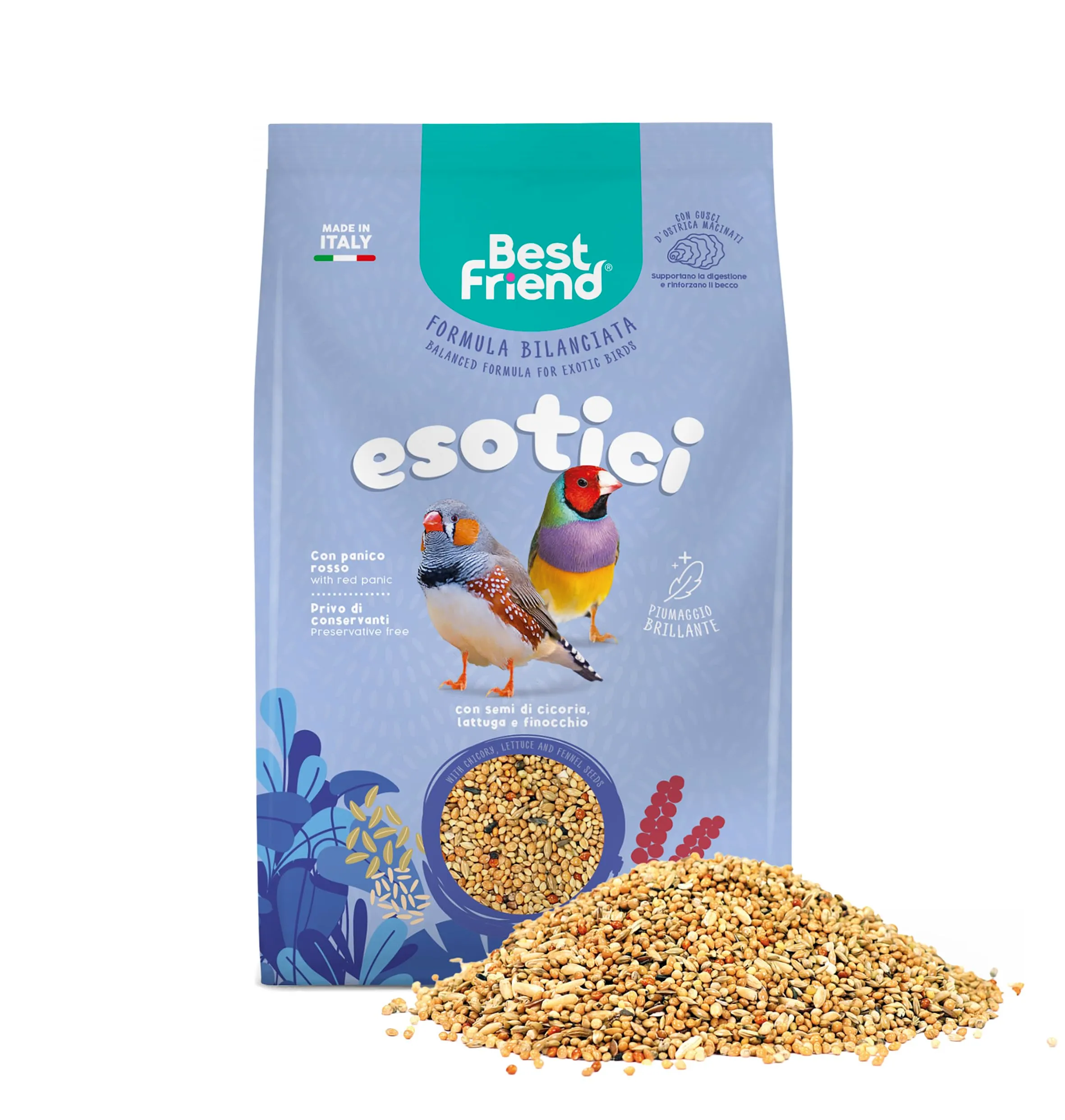 Best Friend Mangime Completo per Uccelli Esotici con Semi di Cicoria, Lattuga e Finocchio, 4 kg (8 x 500 g) - immagine 3