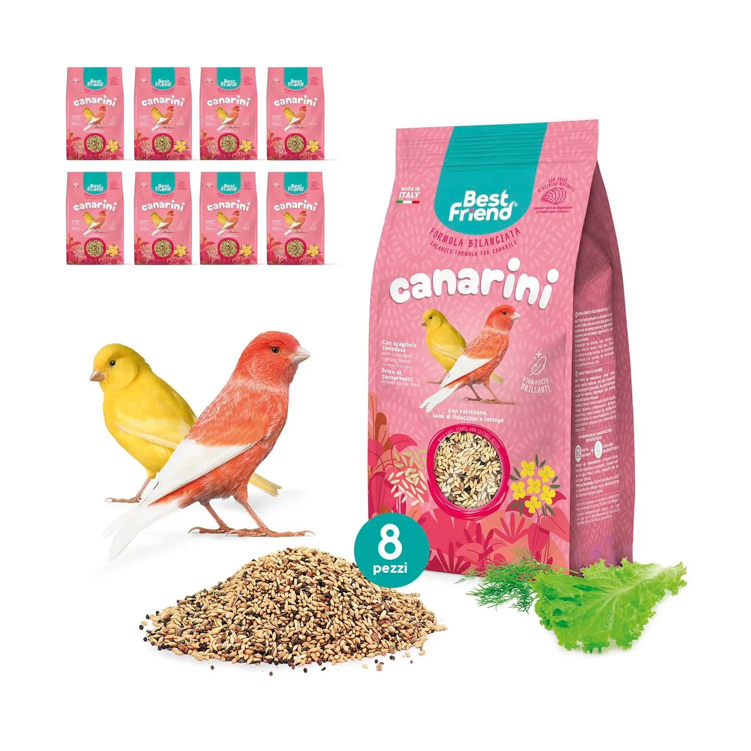 Best Friend Mangime Completo per Canarini con Ravizzone, Semi di Finocchio e Lattuga, 4 kg (8 x 500 g) - immagine 1