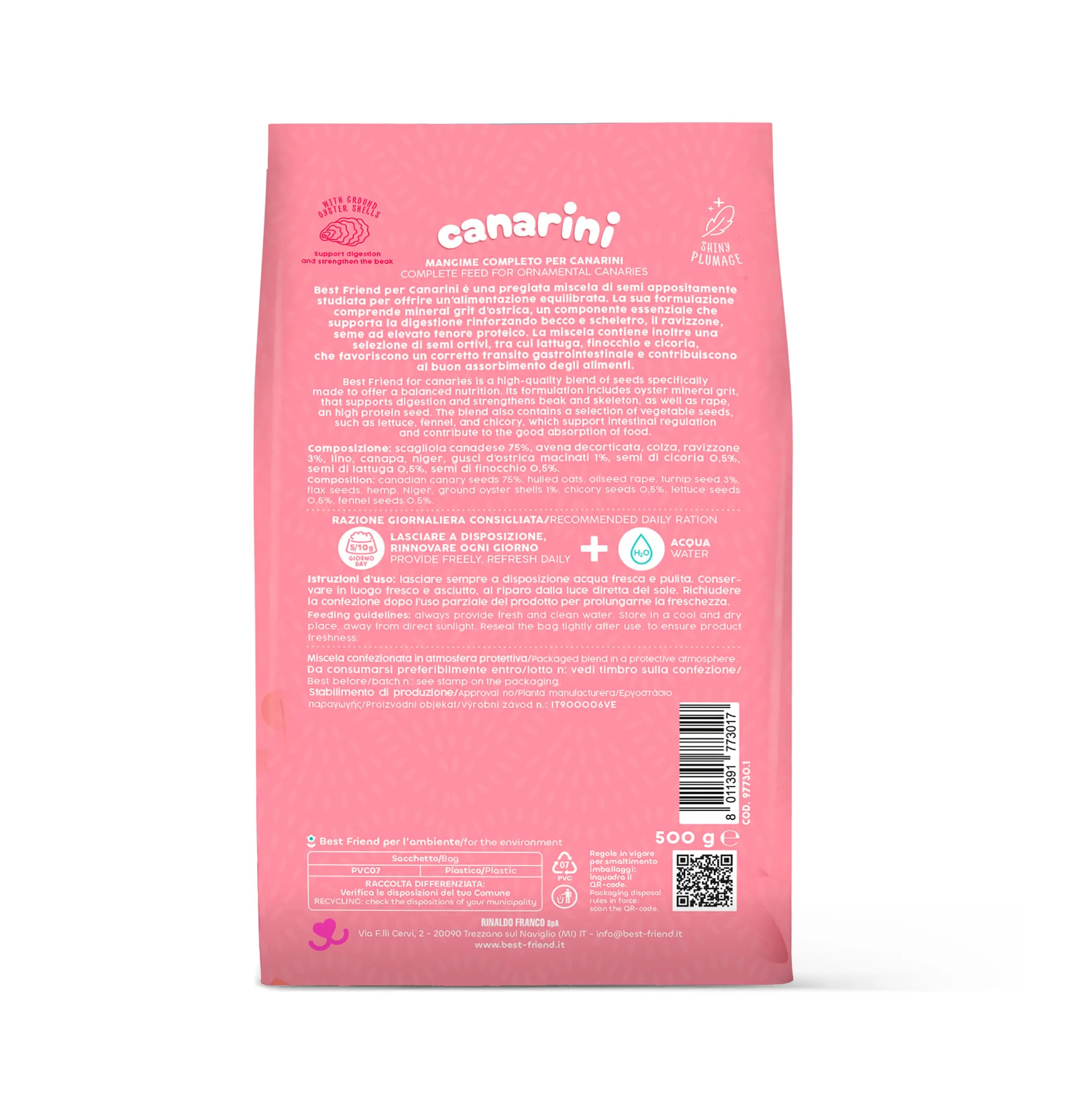 Best Friend Mangime Completo per Canarini con Ravizzone, Semi di Finocchio e Lattuga, 4 kg (8 x 500 g) - immagine 4
