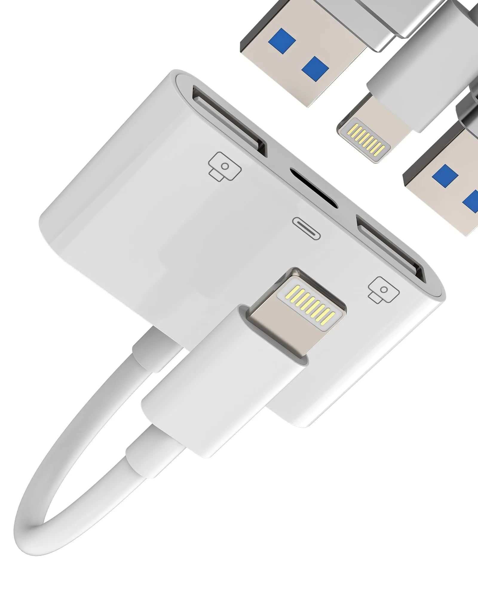 WASRUYI Adattatore Lightning USB 3 in 1 per iPhone 14 Pro, iPad, OTG 3.0 Trasferimento Dati e Ricarica - immagine 1