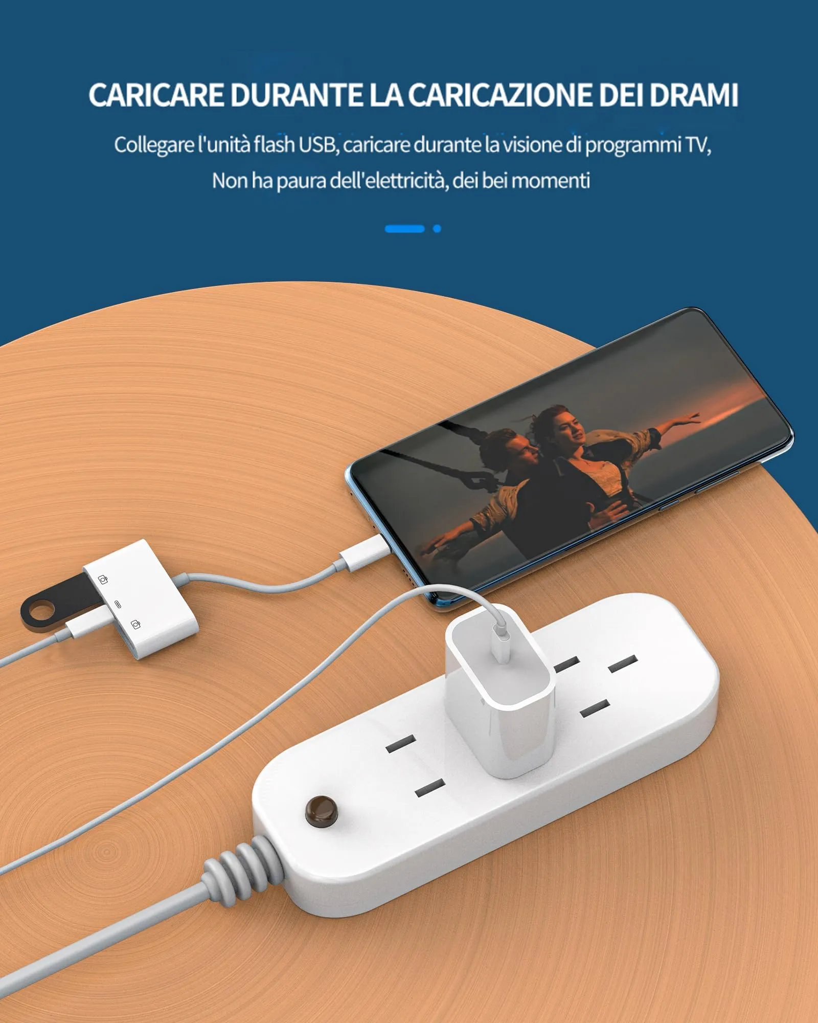 WASRUYI Adattatore USB C OTG 3-in-1 per iPhone 16 15, MacBook Air, iPad, Android, USB 3.0 Maschio a USB Femmina e USB-C Ricarica - immagine 3