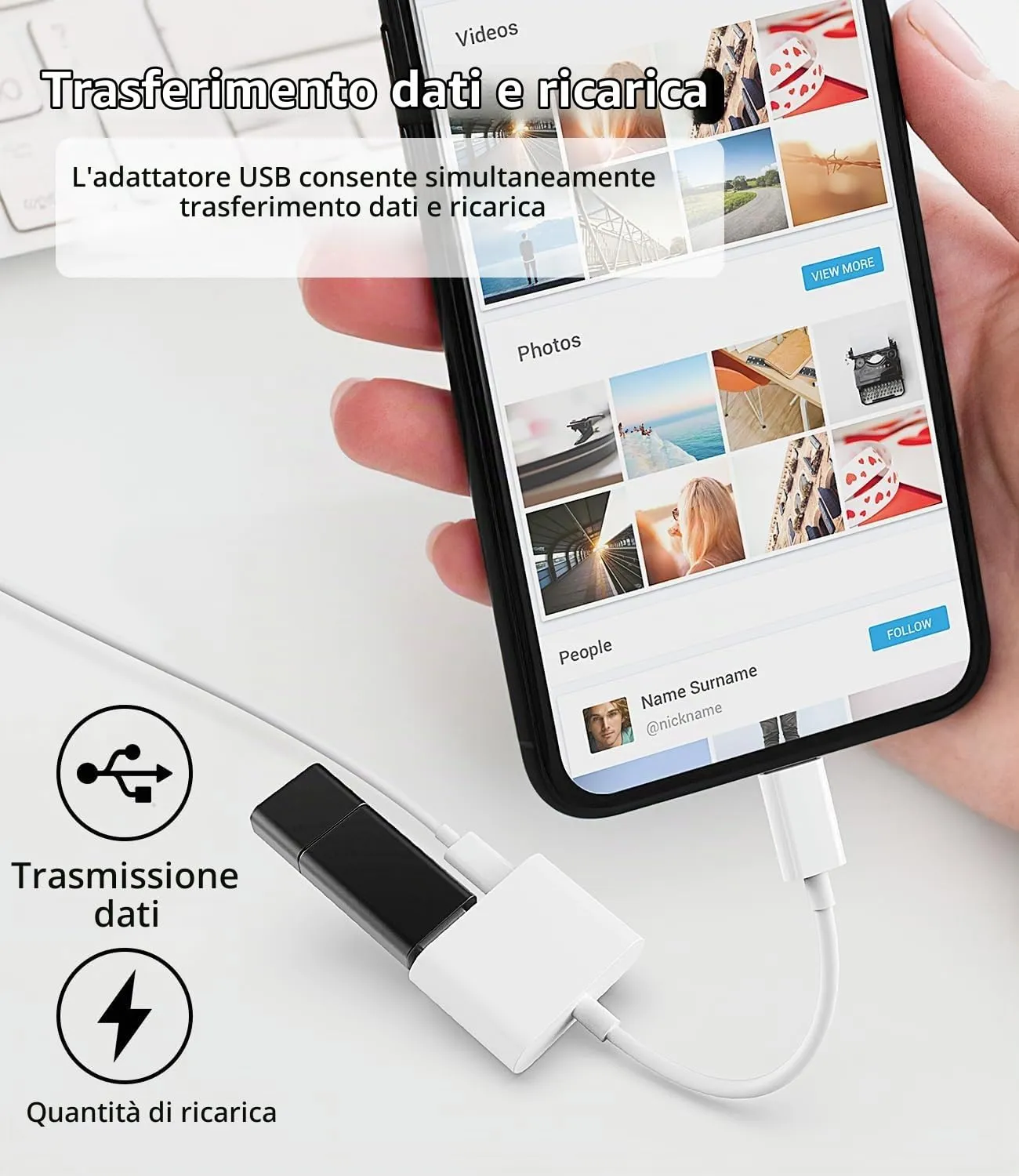 WASRUYI Adattatore Lightning a USB 2-in-1 OTG 3.0 per iPhone e iPad - immagine 2