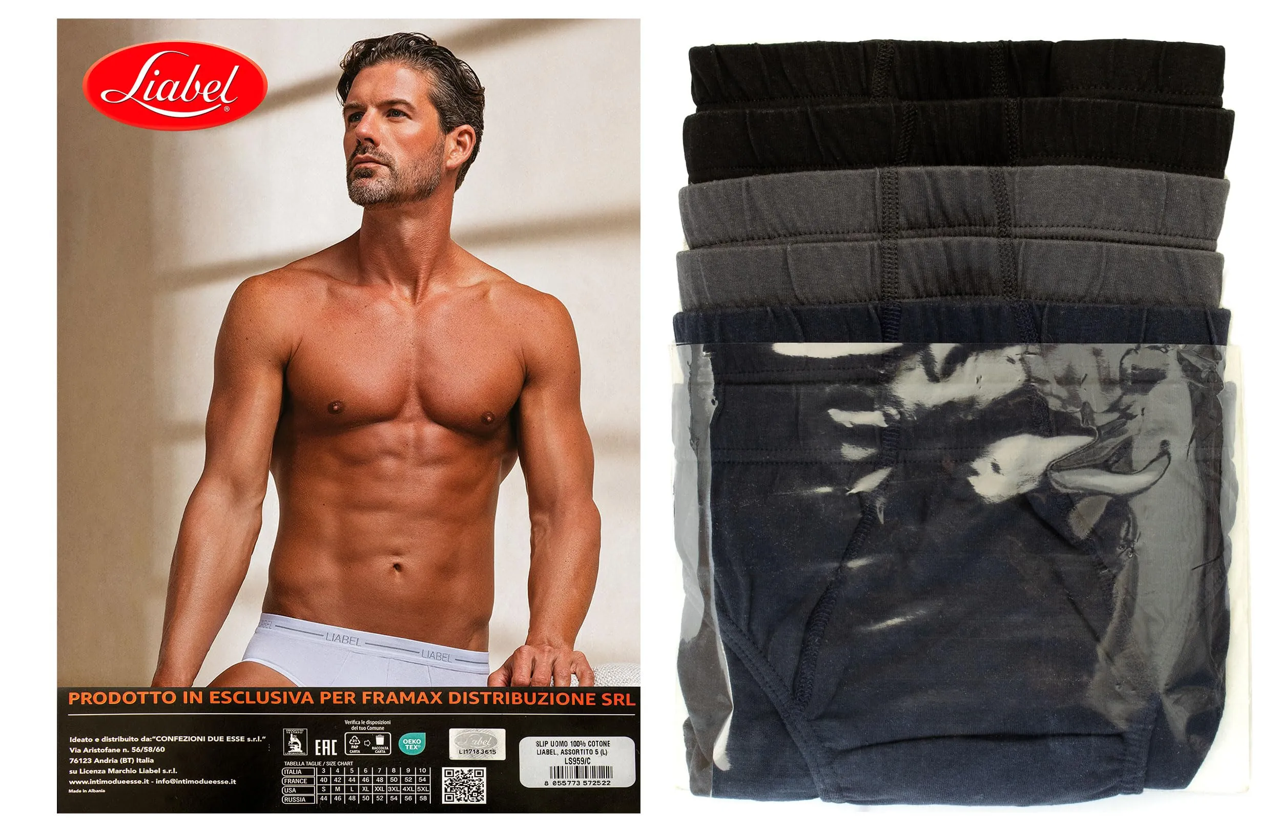 Liabel Slip Uomo 100% Cotone Art. 959 Nero 3XL (6 pz) - immagine 6