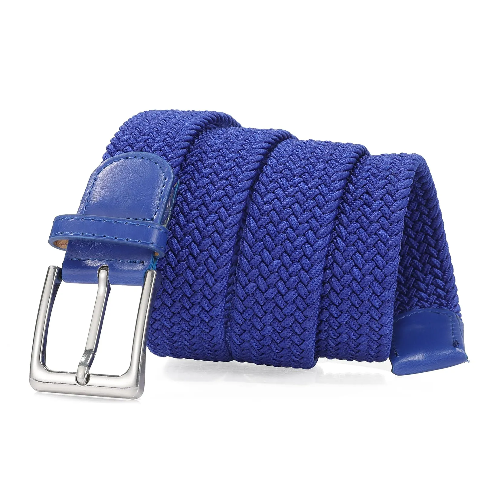 Bella Accessori Cintura Elastica Intrecciata Unisex in Tessuto con Fibbia in Lega di Zinco, Blu, 120cm - immagine 3