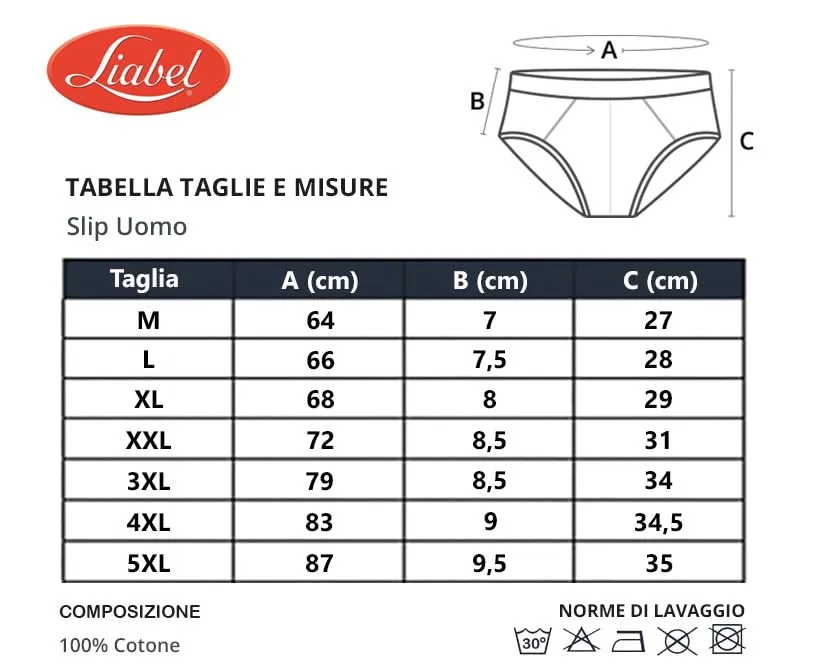 Liabel Slip Uomo 100% Cotone Art. 959 Conf. 6pz Assortito 5XL - immagine 7