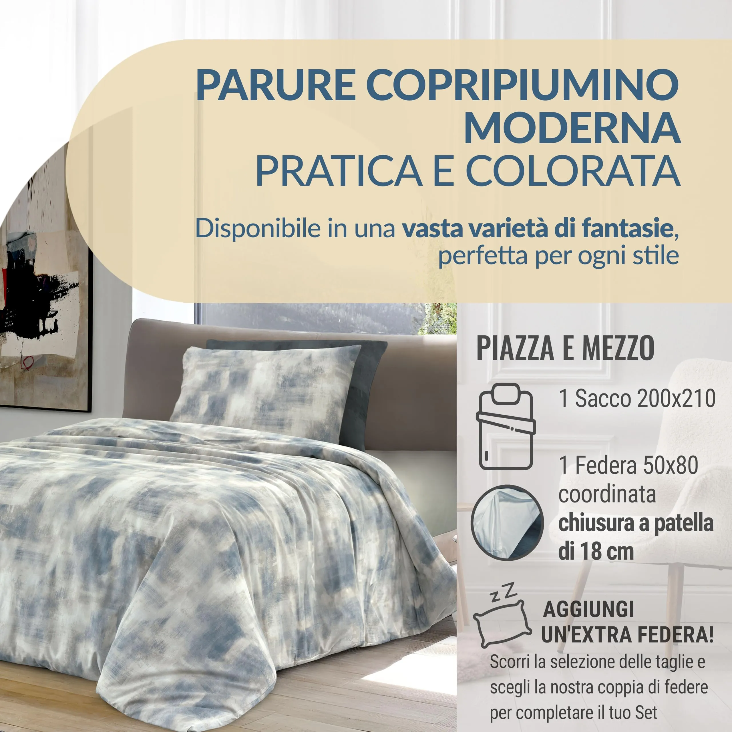 Dorian Home Copripiumino Una Piazza e Mezza in Cotone 200x210 con Federa - immagine 2