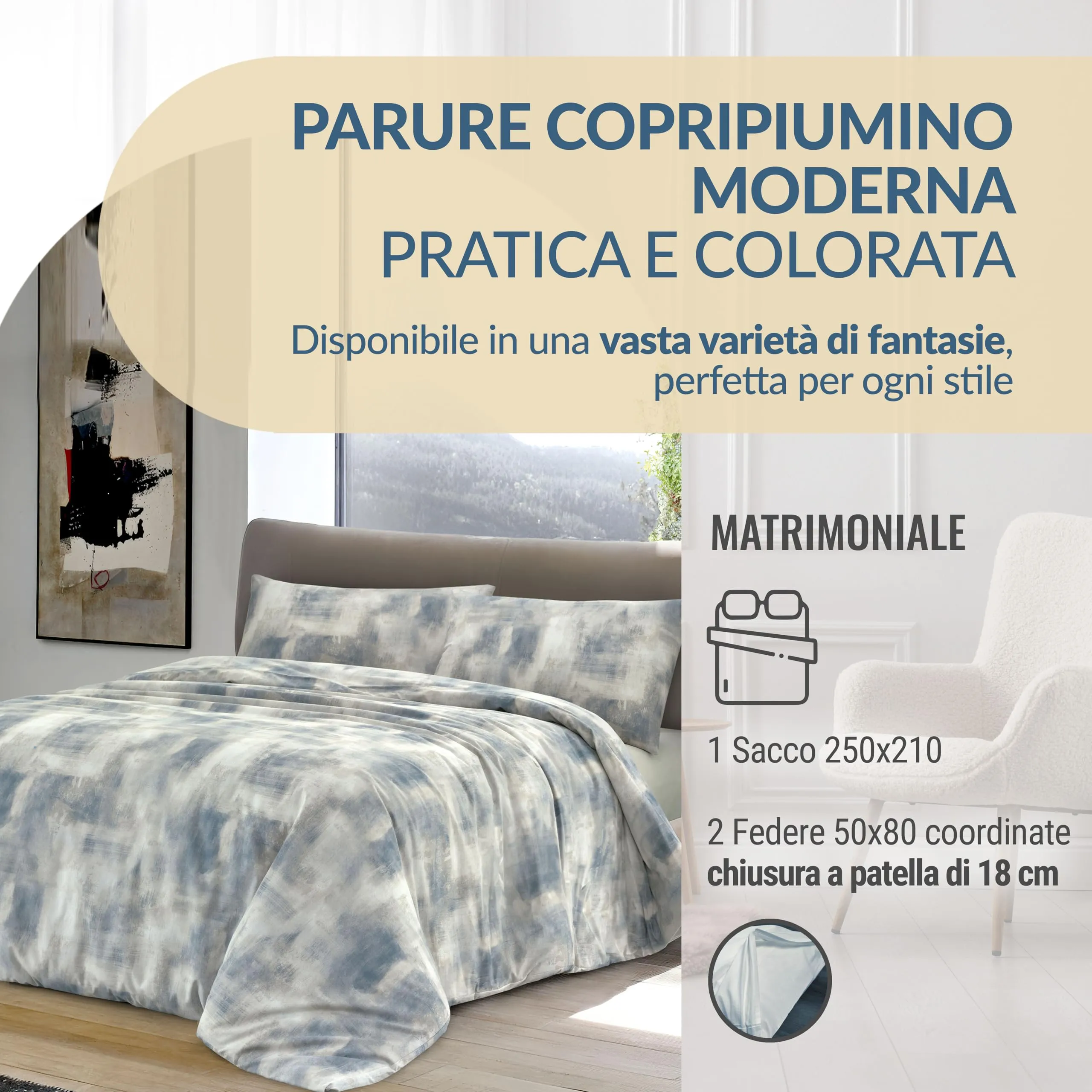 Dorian Home Copripiumino Matrimoniale in Cotone 250x210 cm con 2 Federe - immagine 2