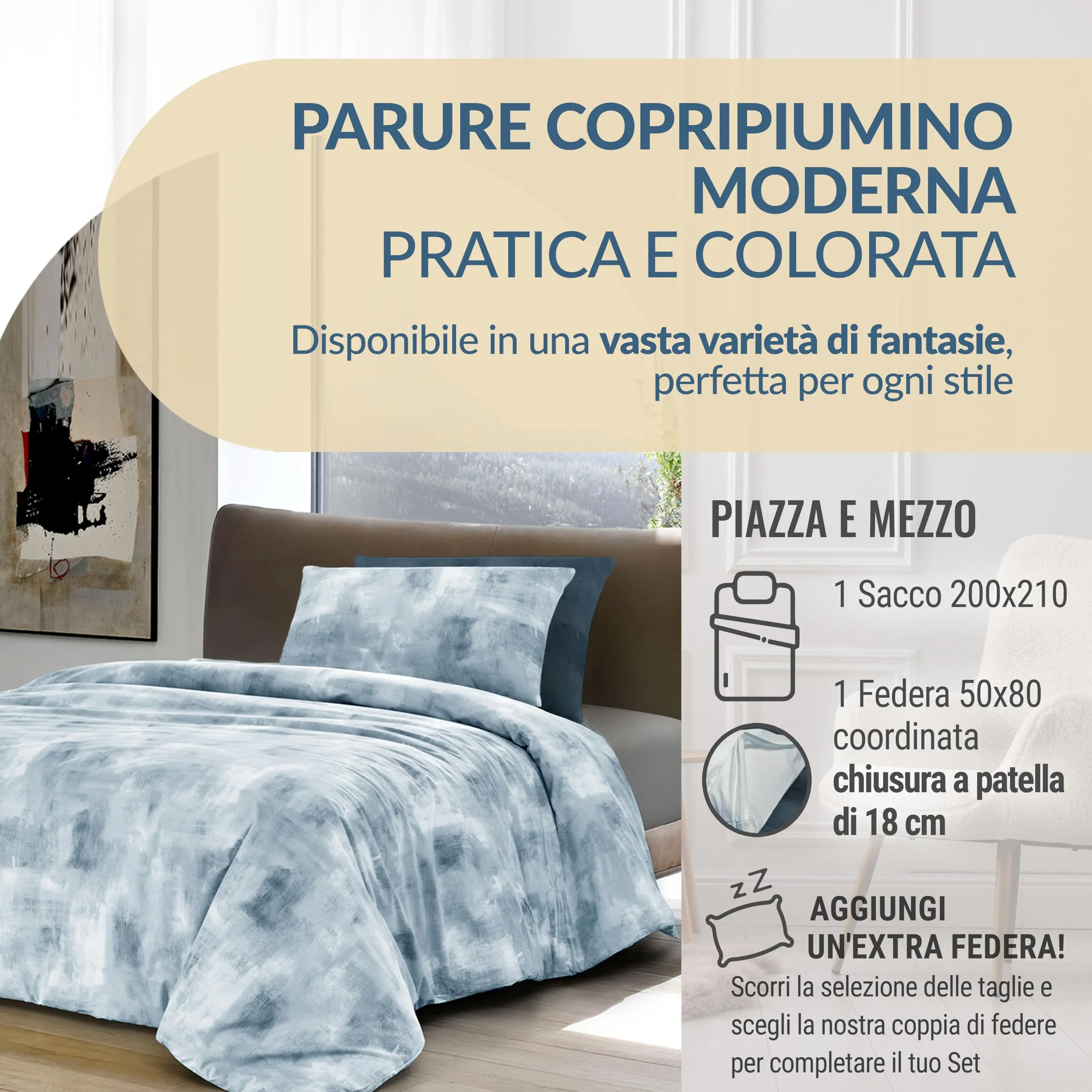 Dorian Home Copripiumino Una Piazza e Mezza in Cotone 200x210 con Federa - immagine 2