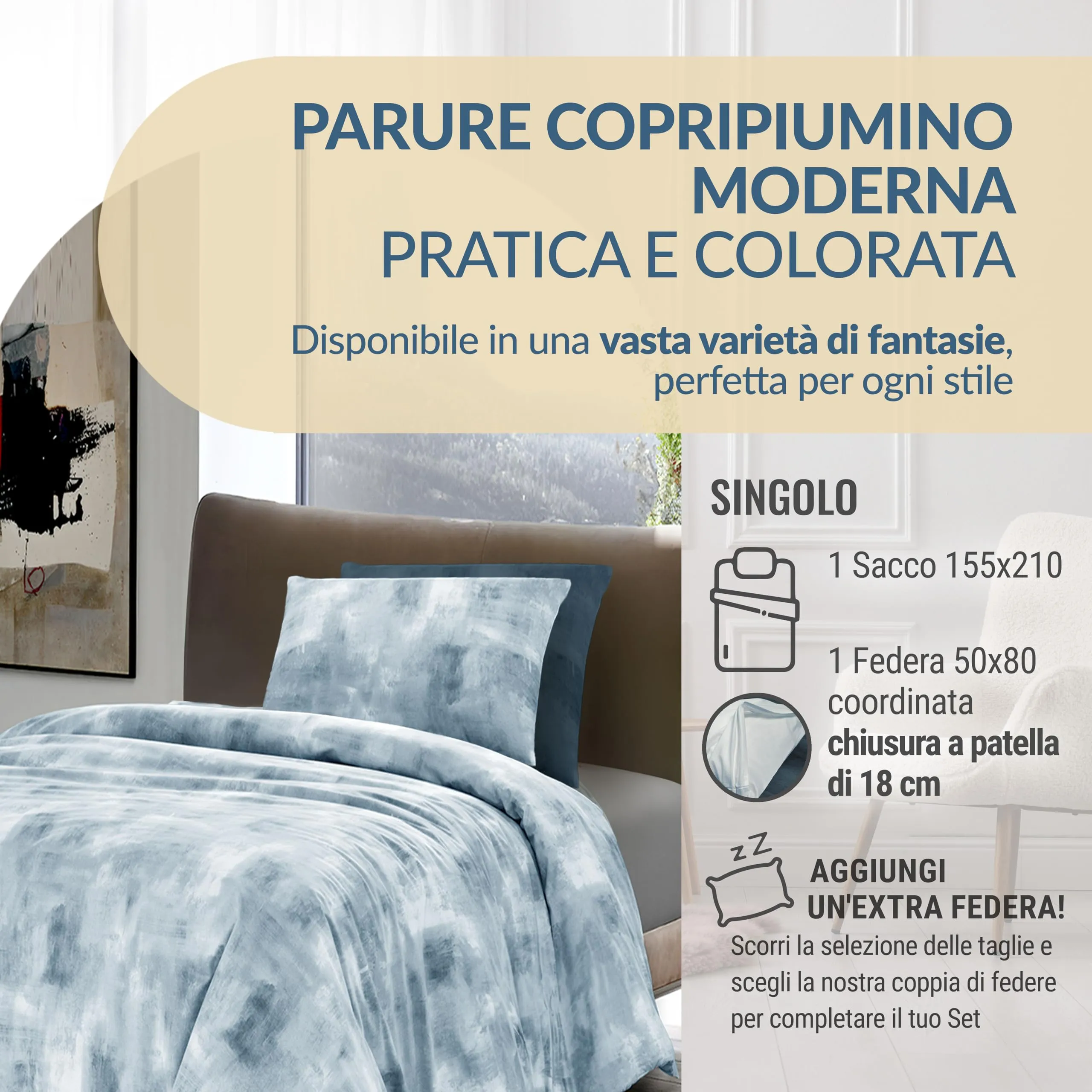 Dorian Home Copripiumino Singolo in Cotone 155x210 cm con Federa - immagine 2