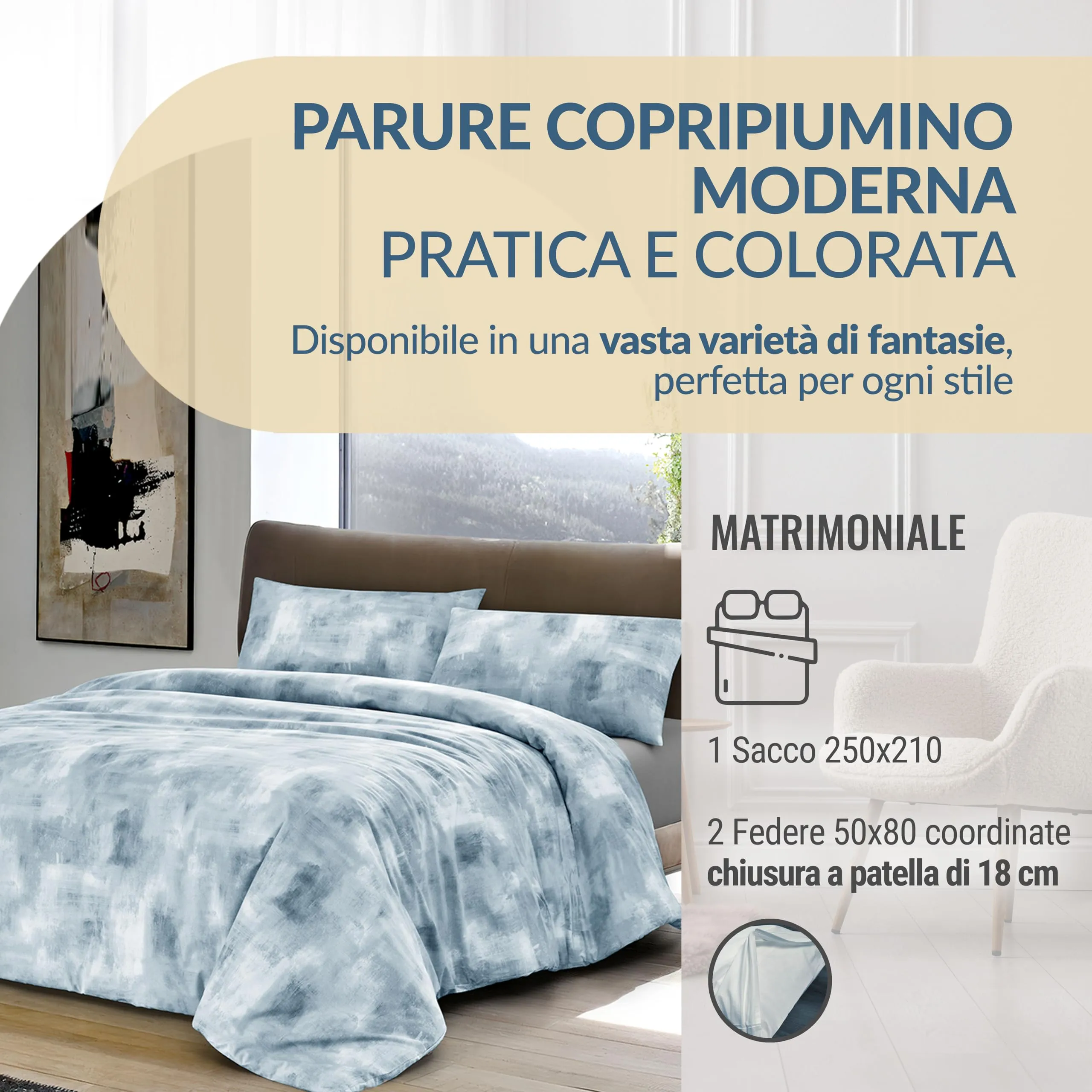 Dorian Home Copripiumino Matrimoniale in Cotone 250x210 cm con 2 Federe - immagine 2
