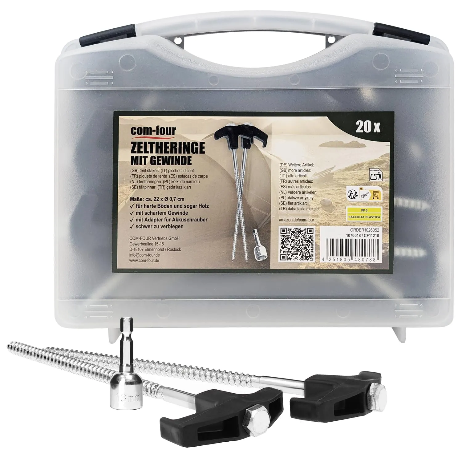 com-four 20x Picchetti per Tenda in Acciaio con Adattatore per Cacciavite - immagine 8
