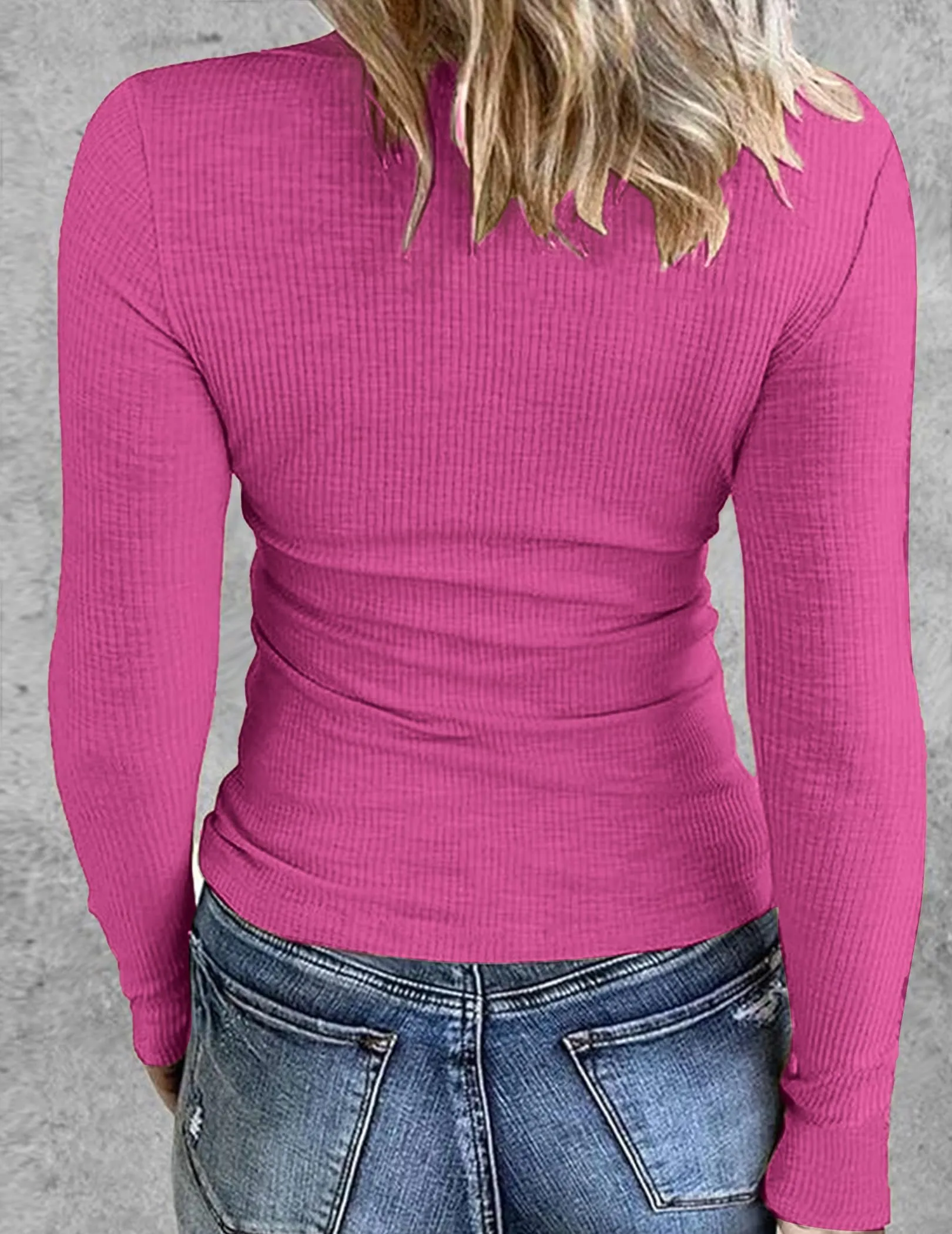 Zeagoo Maglia Donna Costine Slim Fit Tinta Unita Rosa XS - immagine 5