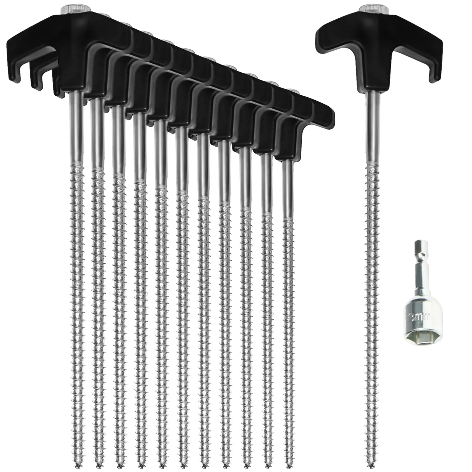 com-four Picchetti in Acciaio con Adattatore per Avvitatore, 12 Pezzi, 220x7mm - immagine 1