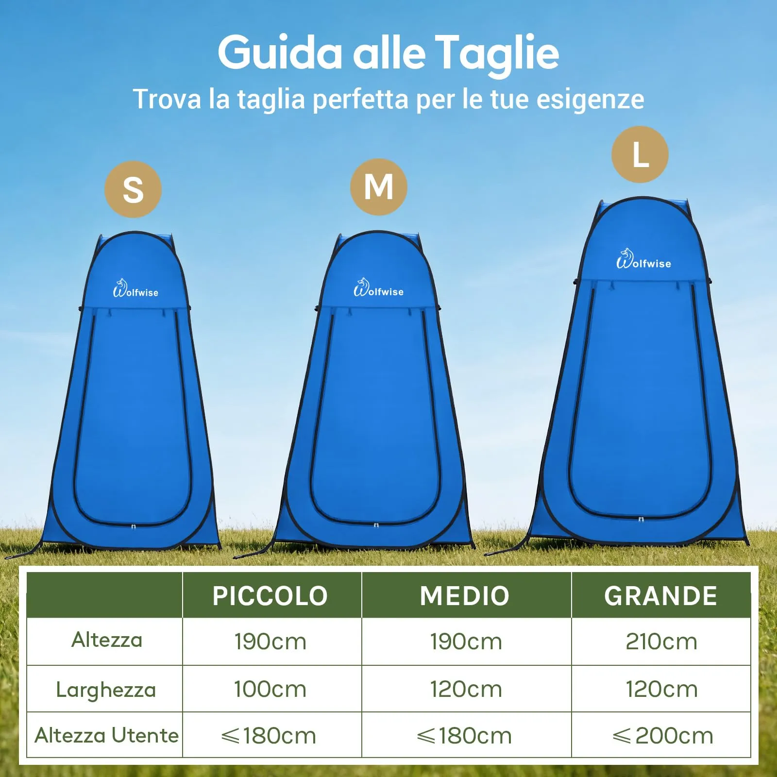 Wolfwise Tenda Pop-Up per Campeggio, Doccia, Spogliatoio e WC, 120 x 120 x 210 cm, Blu - immagine 2