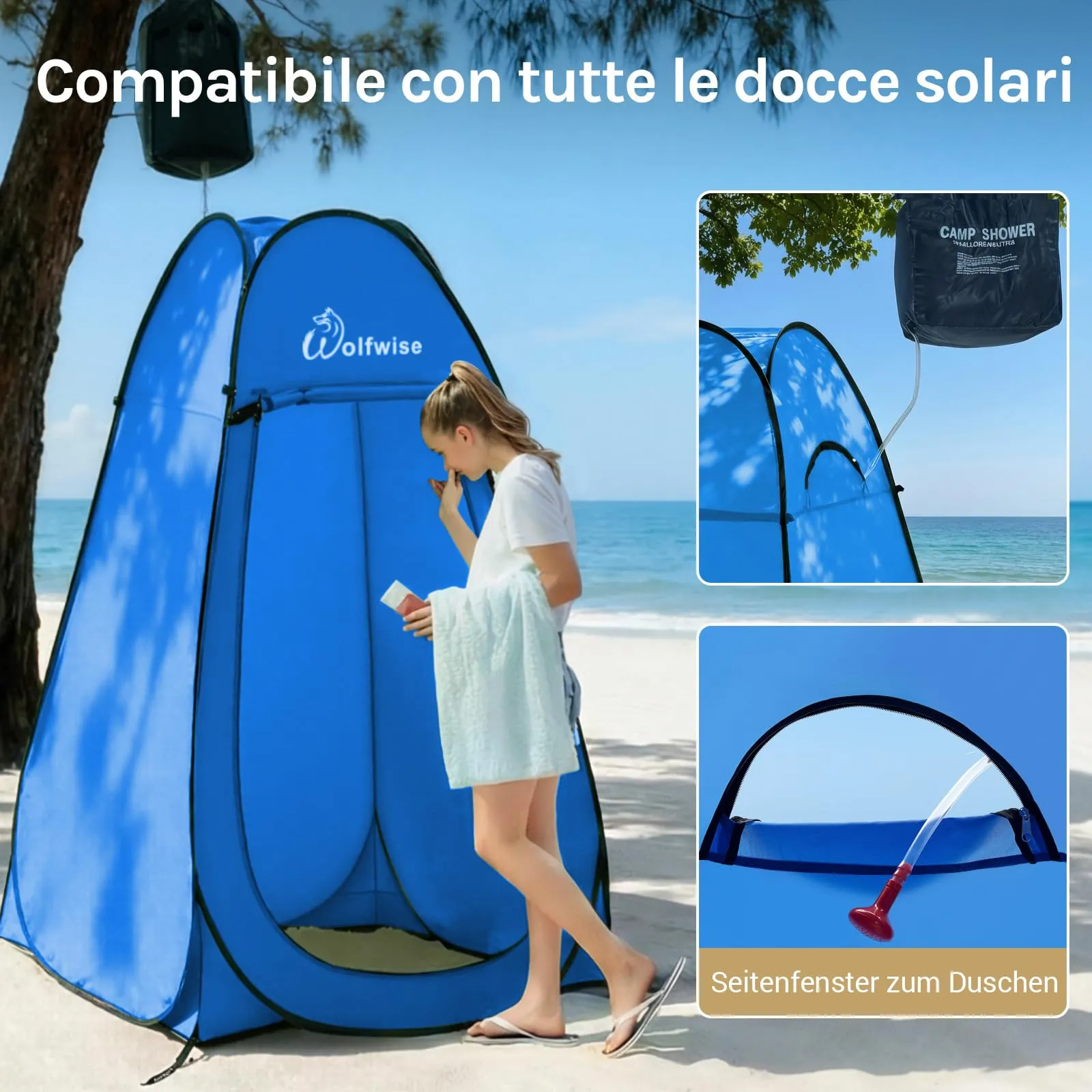 Wolfwise Tenda Pop-Up per Campeggio, Doccia, Spogliatoio e WC, 120 x 120 x 210 cm, Blu - immagine 4