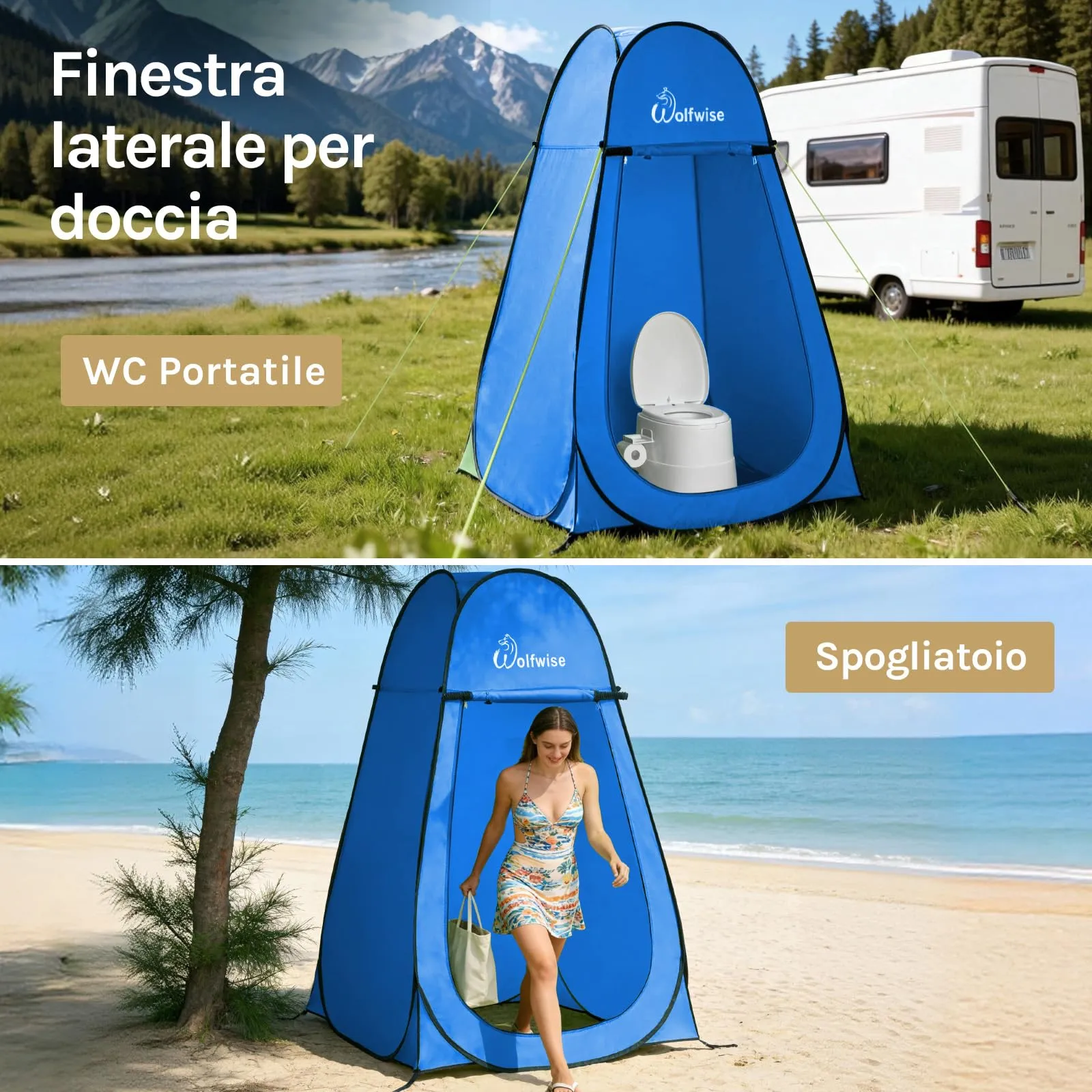 Wolfwise Tenda Pop-Up per Campeggio, Doccia, Spogliatoio e WC, 120 x 120 x 210 cm, Blu - immagine 5