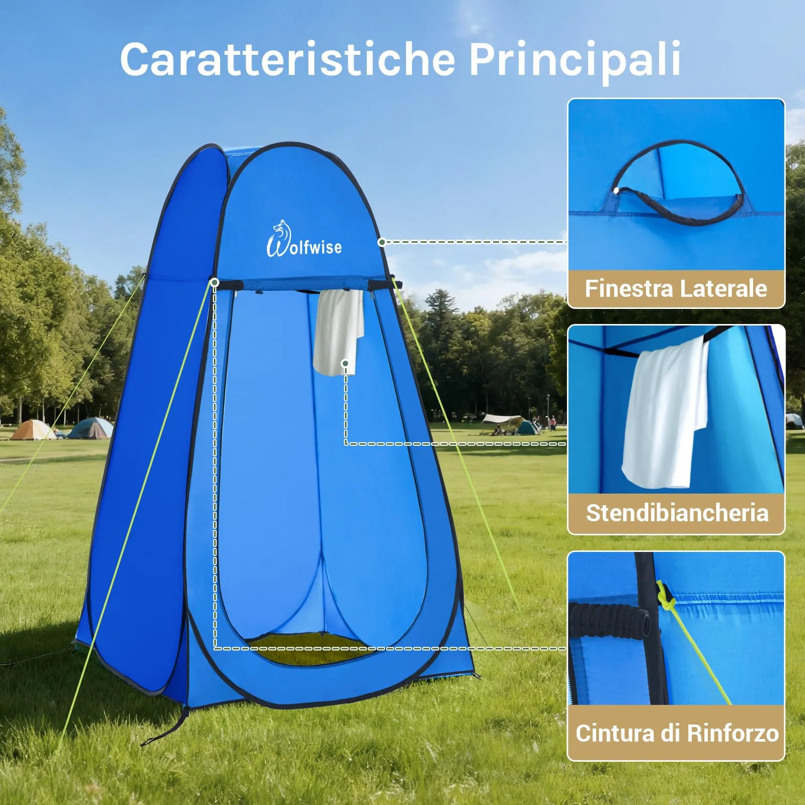 Wolfwise Tenda Pop-Up per Campeggio, Doccia, Spogliatoio e WC, 120 x 120 x 210 cm, Blu - immagine 7