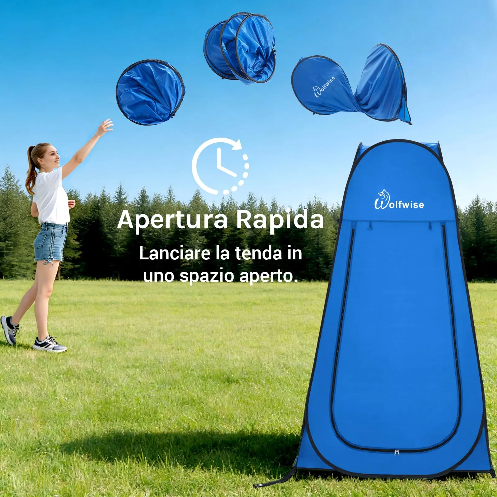Wolfwise Tenda Pop-Up per Campeggio, Doccia, Spogliatoio e WC, 120 x 120 x 210 cm, Blu - immagine 8