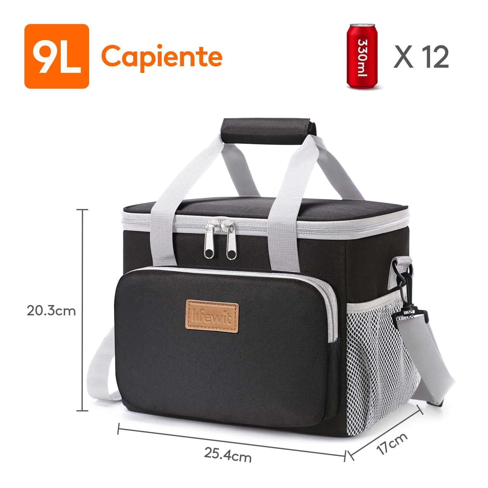 Lifewit Borsa Termica Porta Pranzo 9L, Grigio e Nero - immagine 3