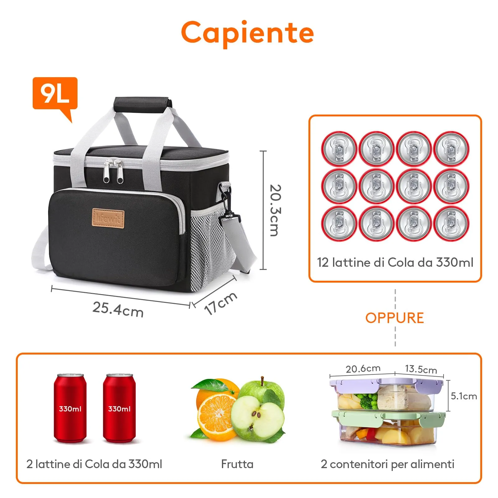 Lifewit Borsa Termica Porta Pranzo 9L, Grigio e Nero - immagine 4