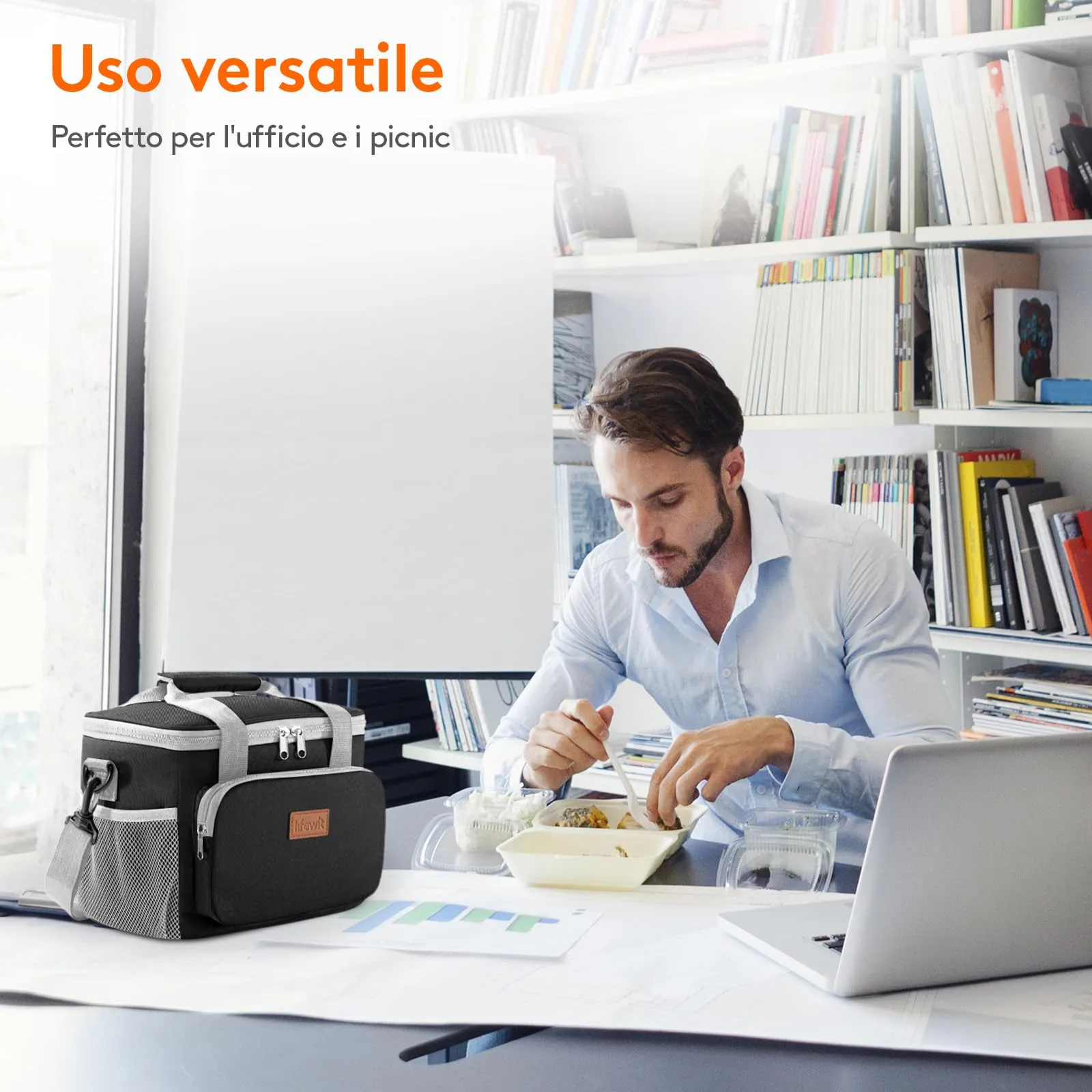 Lifewit Borsa Termica Porta Pranzo 9L, Grigio e Nero - immagine 7