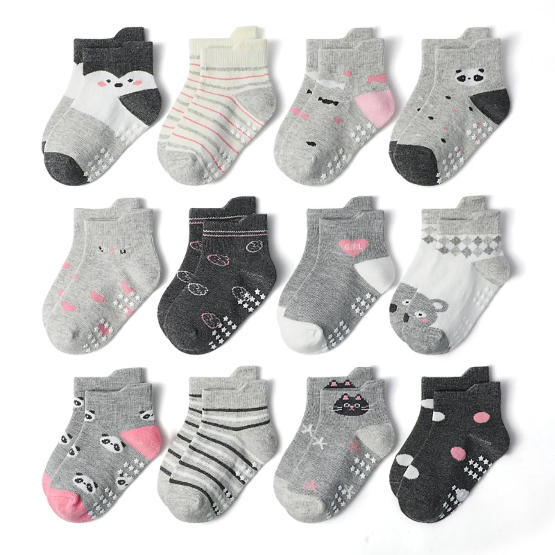 HaimoBurg Calze Antiscivolo in Cotone Traspirante per Bambini 1-5 Anni, 12 Paia - immagine 1