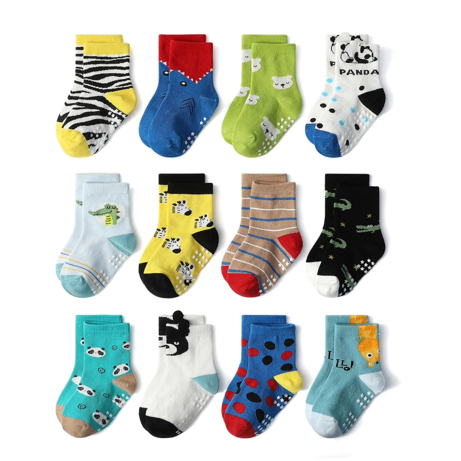 HaimoBurg Calze Antiscivolo in Cotone Traspirante per Bambini 1-5 Anni, 12 Paia - immagine 1