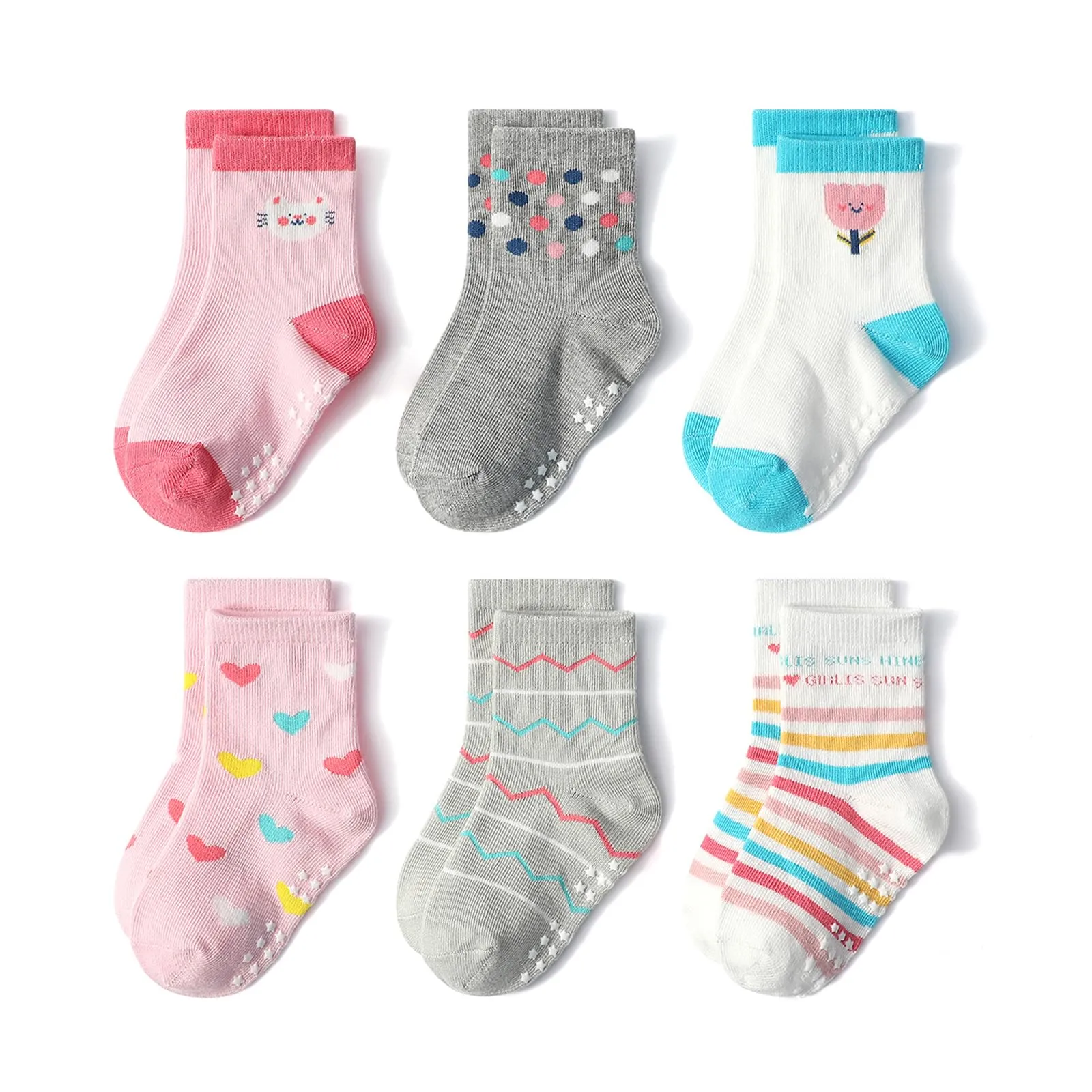 HaimoBurg Calze Antiscivolo in Cotone Traspirante per Bambini 1-5 Anni, 12 Paia - immagine 5
