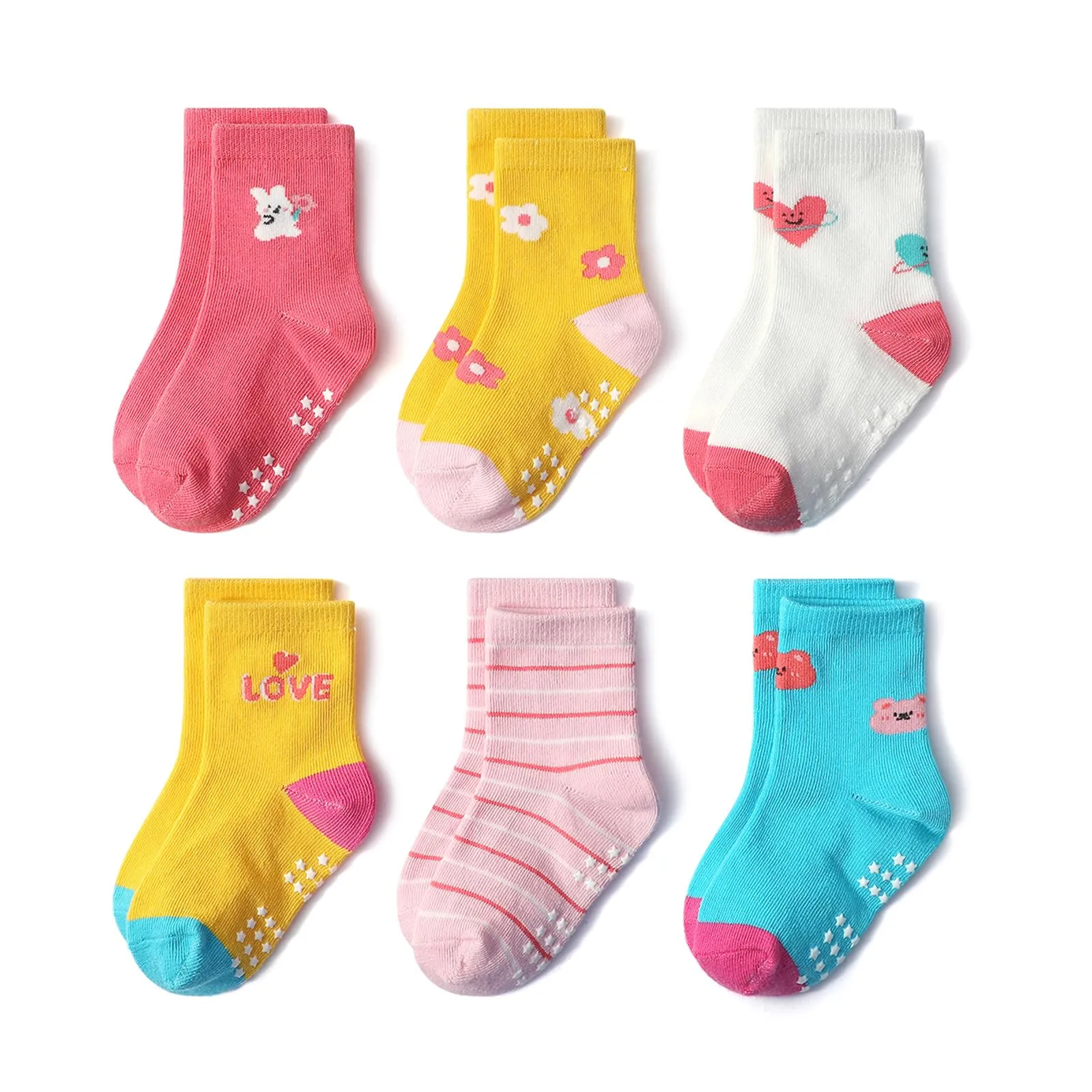 HaimoBurg Calze Antiscivolo in Cotone Traspirante per Bambini 1-5 Anni, 12 Paia - immagine 6