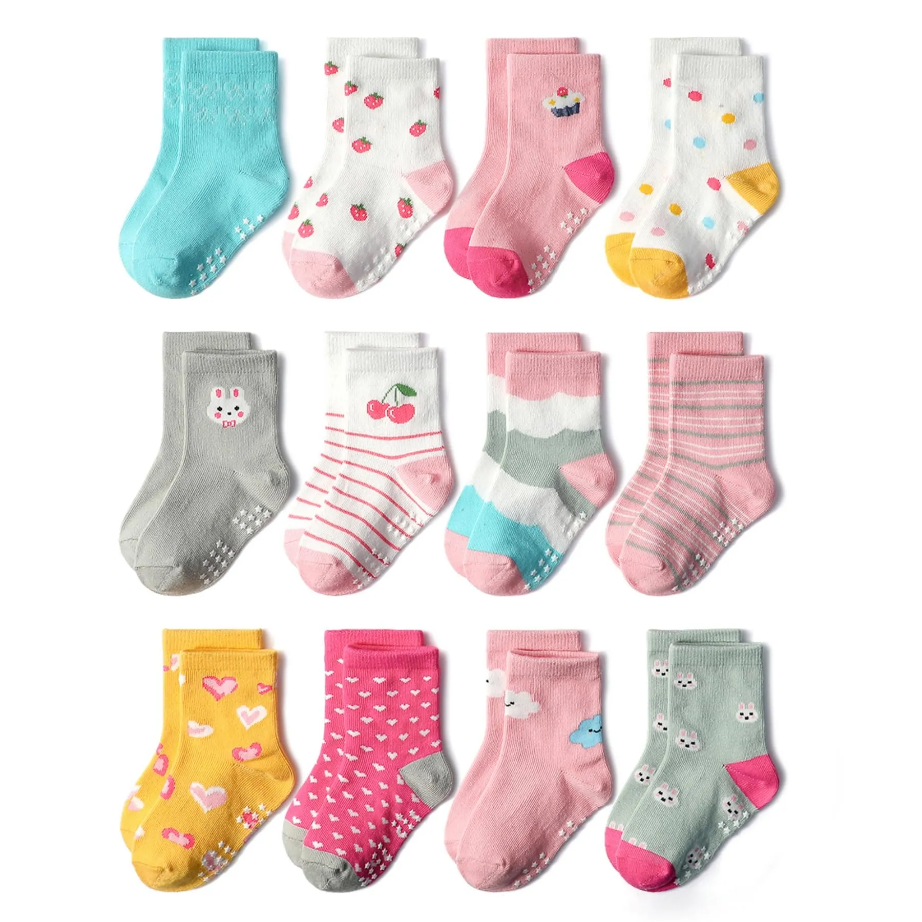 HaimoBurg Calze Antiscivolo in Cotone Traspirante per Bambini 1-5 Anni, 12 Paia - immagine 1