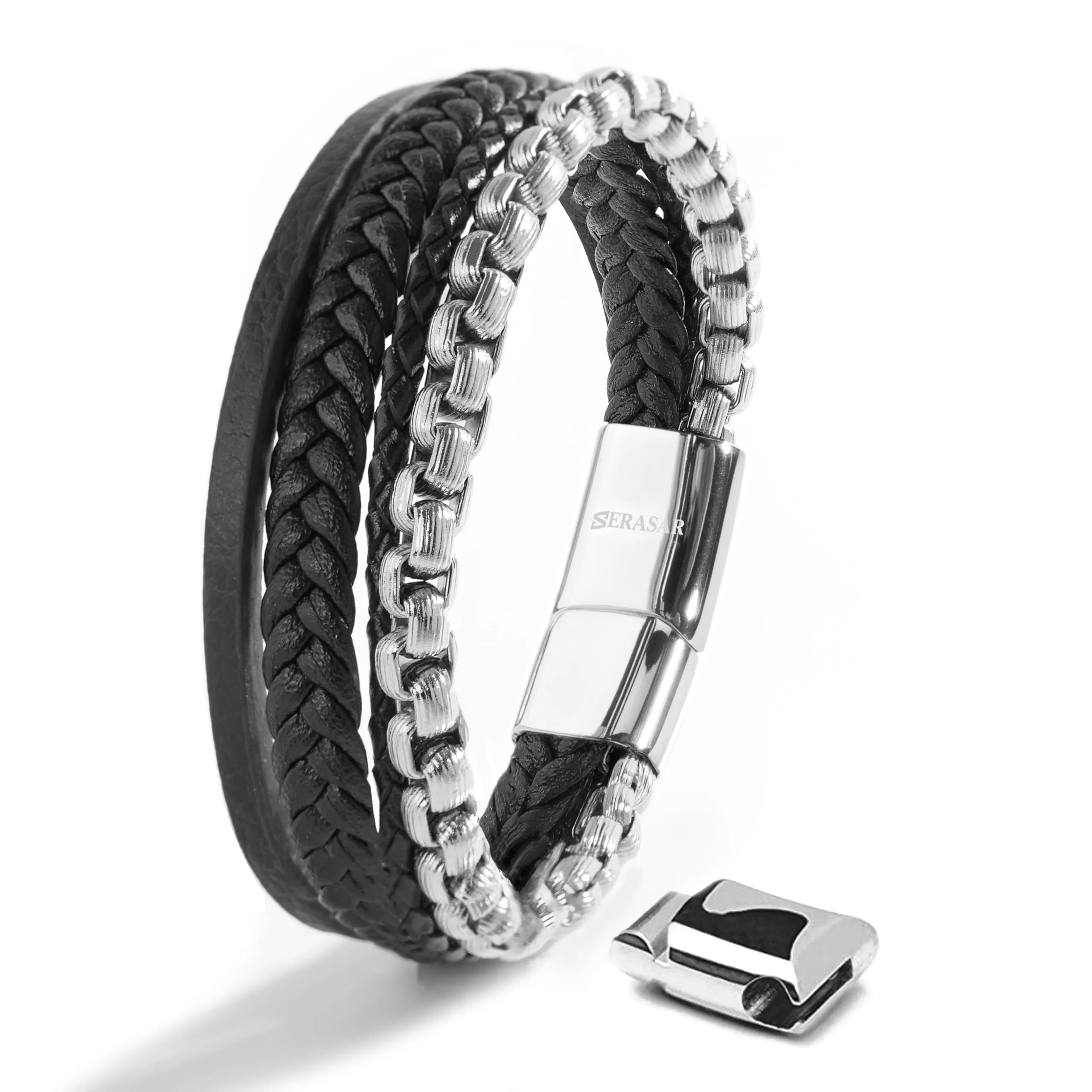 SERASAR Bracciale in Pelle Intrecciata, 17cm - immagine 1