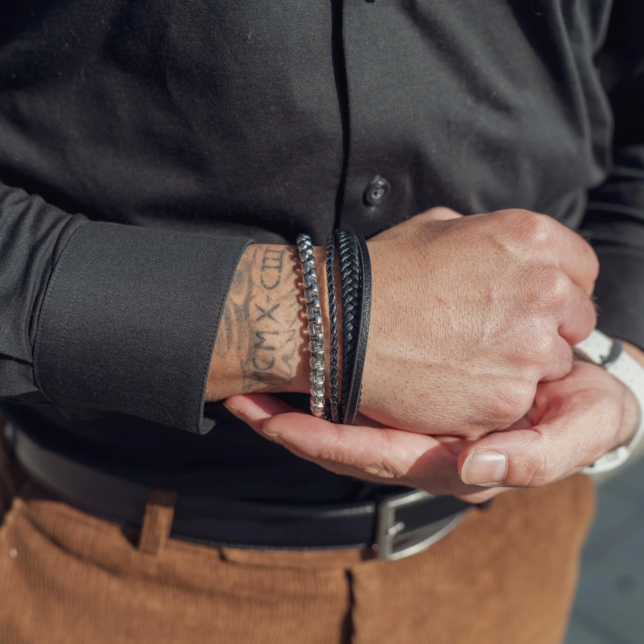 SERASAR Bracciale in Pelle Intrecciata, 17cm - immagine 4