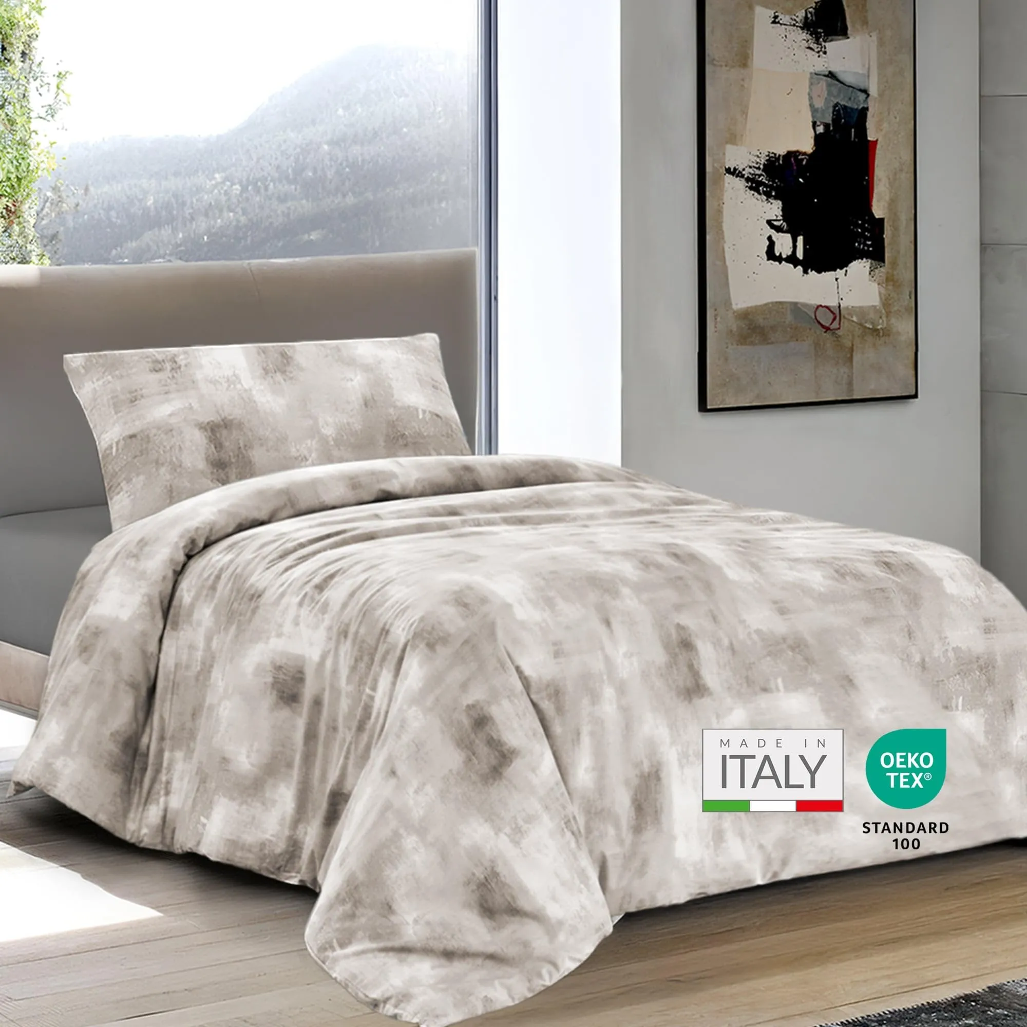 Dorian Home Set Copripiumino Una Piazza e Mezza 200x210 cm in Cotone con Federa, Nebula Beige - immagine 1