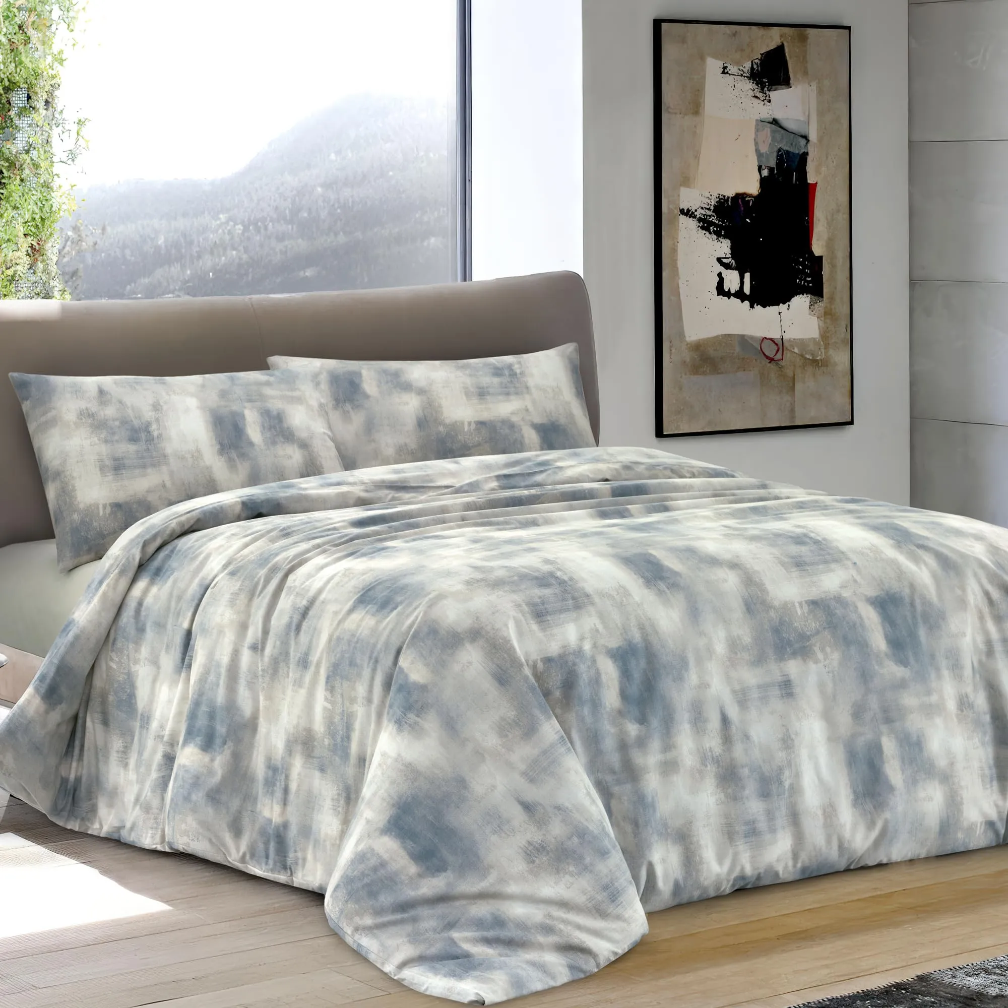 Dorian Home Copripiumino Singolo in Cotone 155x210 cm con Federa, Nebula Ottanio - immagine 1