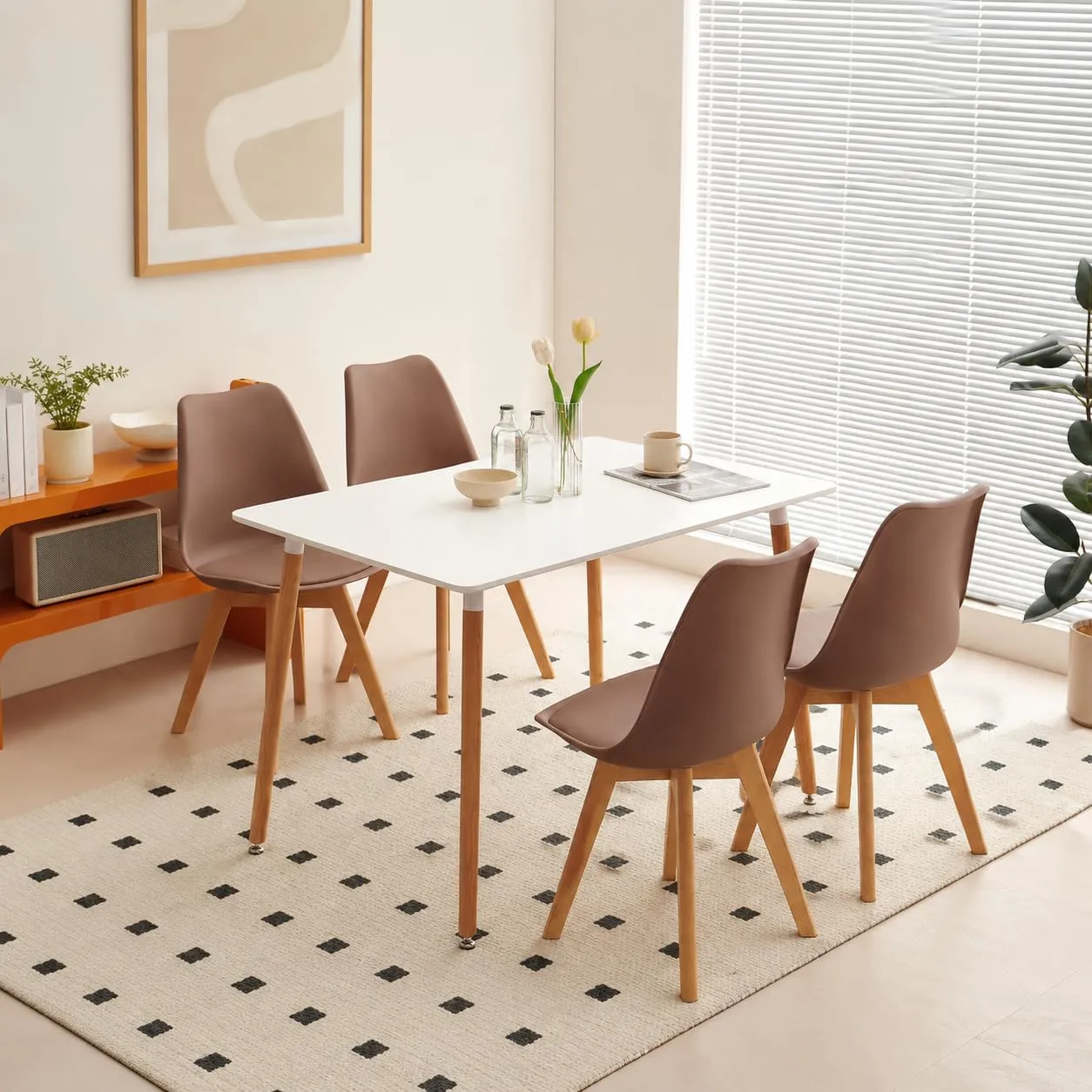 EGGREE Set di 4 Sedie da Pranzo e Cucina in Pelle PU con Gambe in Legno, Marrone Cioccolato - immagine 4