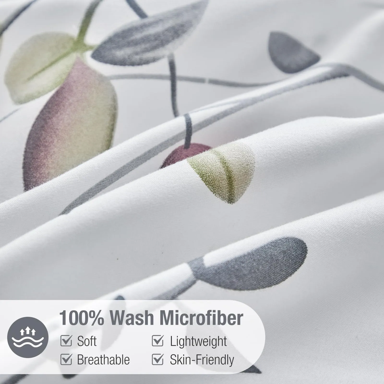 Tokokimo Set Copripiumino Matrimoniale 3 Pezzi in Microfibra, 240x220cm, Motivo a Ramoscelli e Foglie, Bianco/Grigio - immagine 3