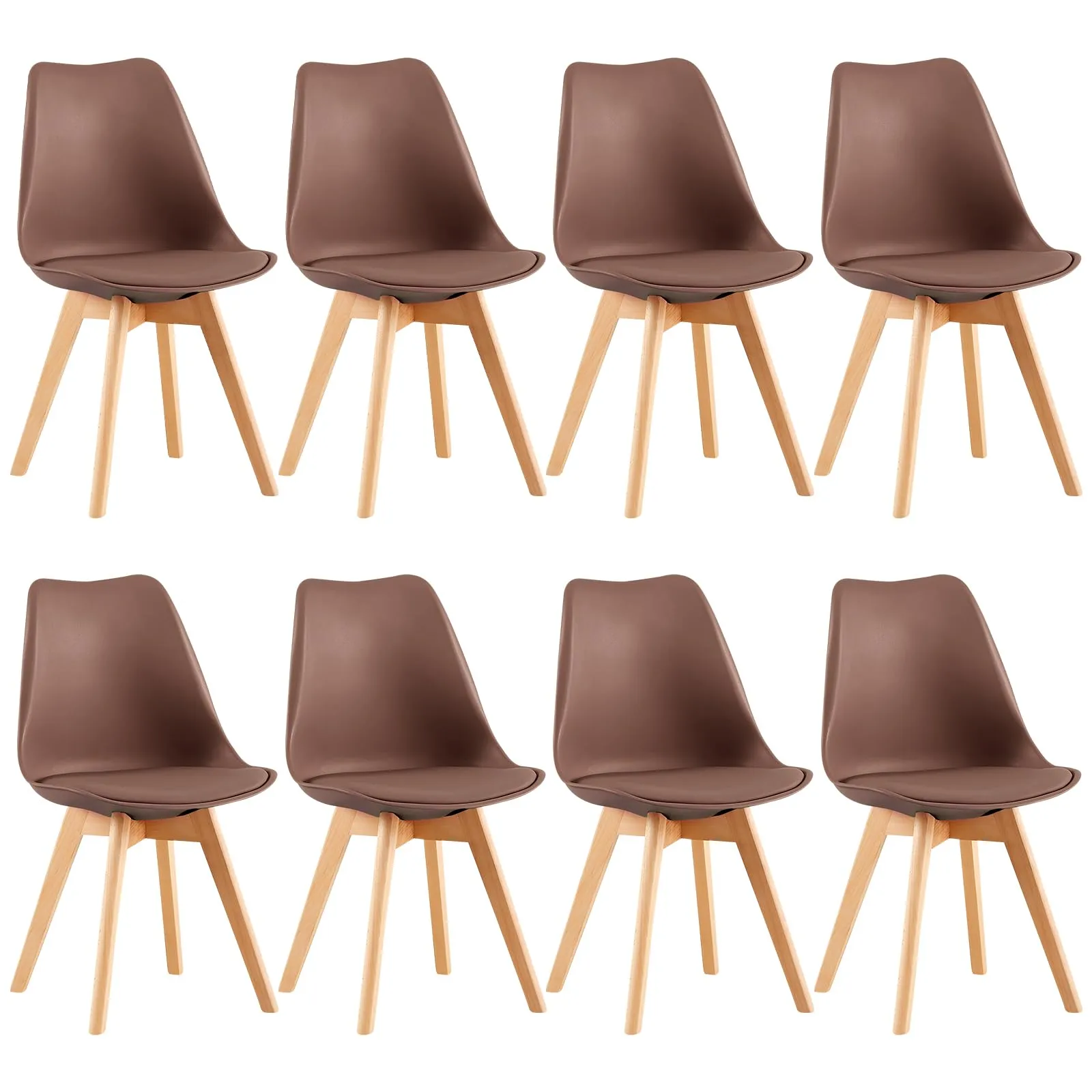 EGGREE Set di 8 Sedie da Pranzo e Cucina in Pelle PU con Gambe in Legno, Marrone Cioccolato - immagine 1