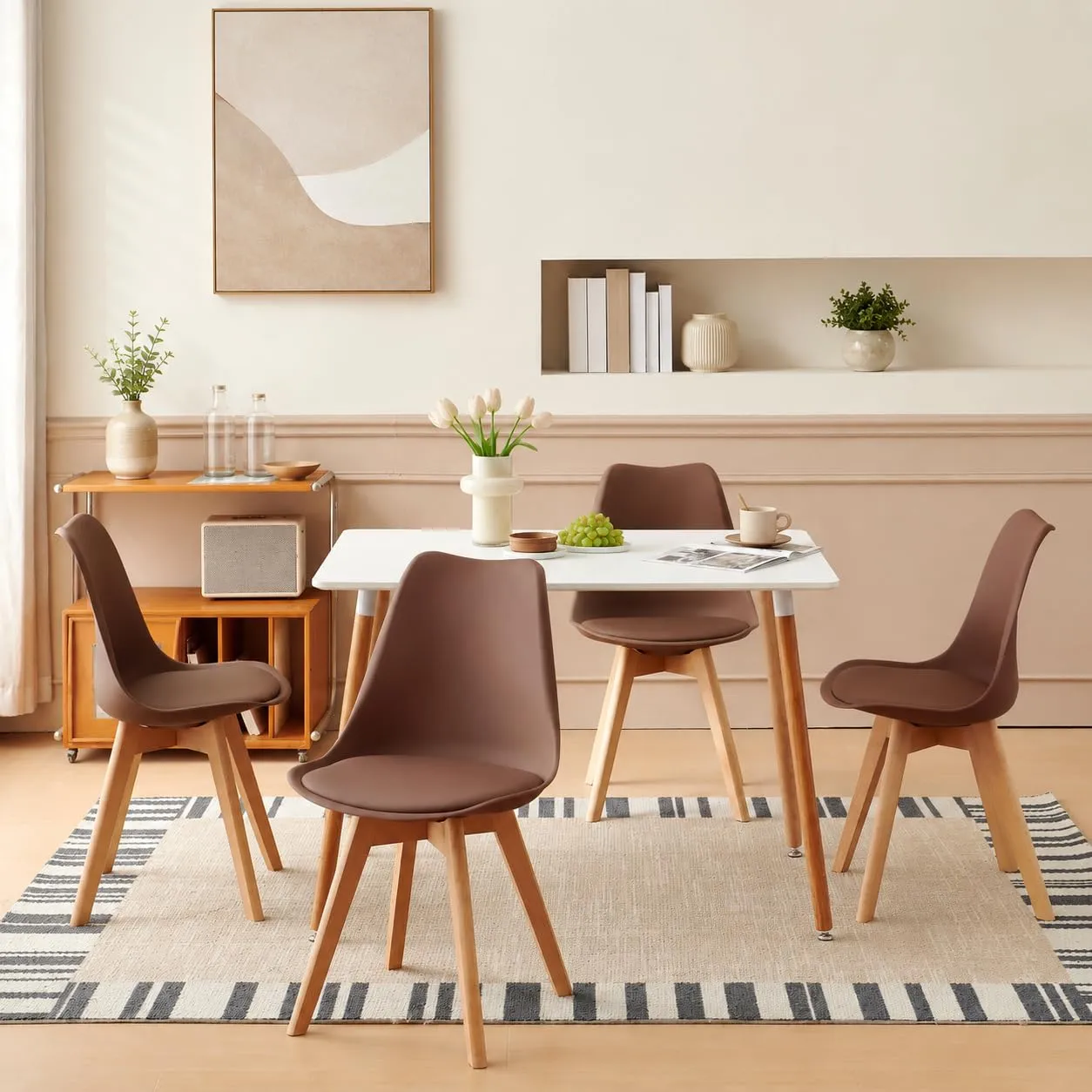 EGGREE Set di 8 Sedie da Pranzo e Cucina in Pelle PU con Gambe in Legno, Marrone Cioccolato - immagine 3