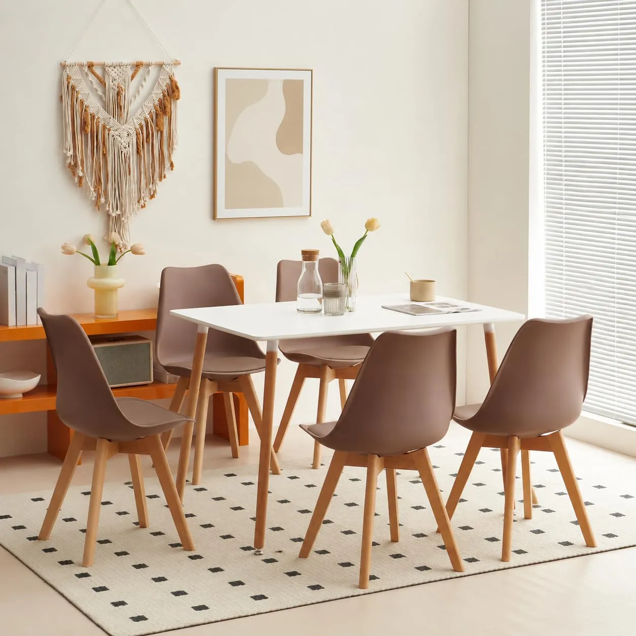 EGGREE Set di 8 Sedie da Pranzo e Cucina in Pelle PU con Gambe in Legno, Marrone Cioccolato - immagine 4