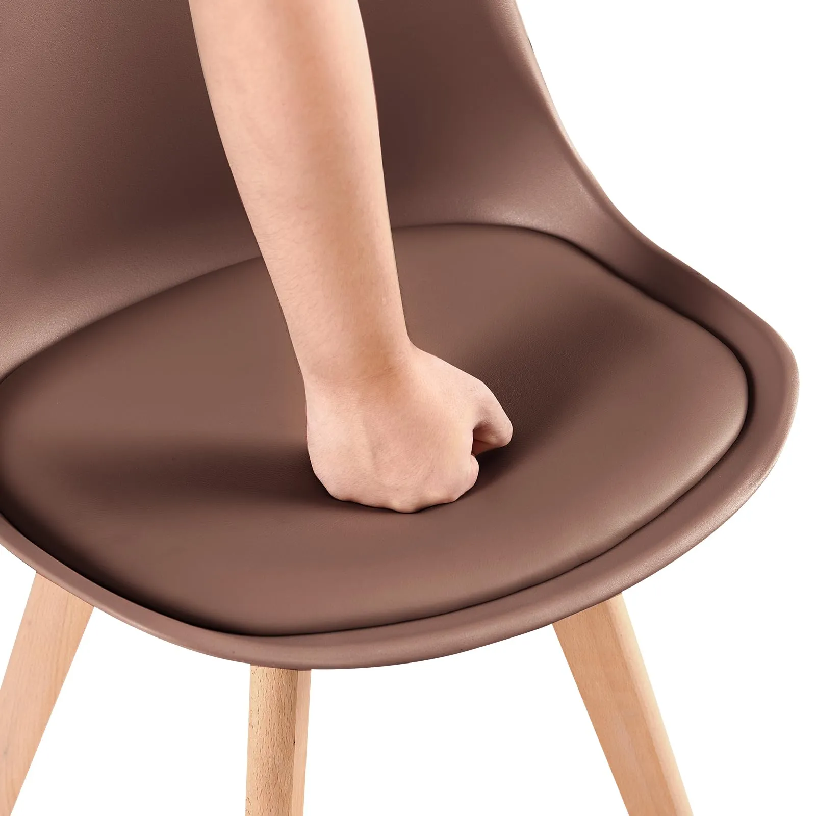 EGGREE Set di 8 Sedie da Pranzo e Cucina in Pelle PU con Gambe in Legno, Marrone Cioccolato - immagine 7