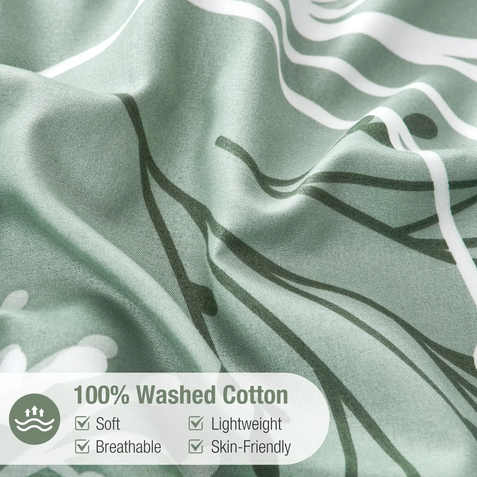 Tokokimo Set Copripiumino Matrimoniale 3 Pezzi in Microfibra, Motivo Ramoscelli e Foglie, 240x220cm, Verde - immagine 6