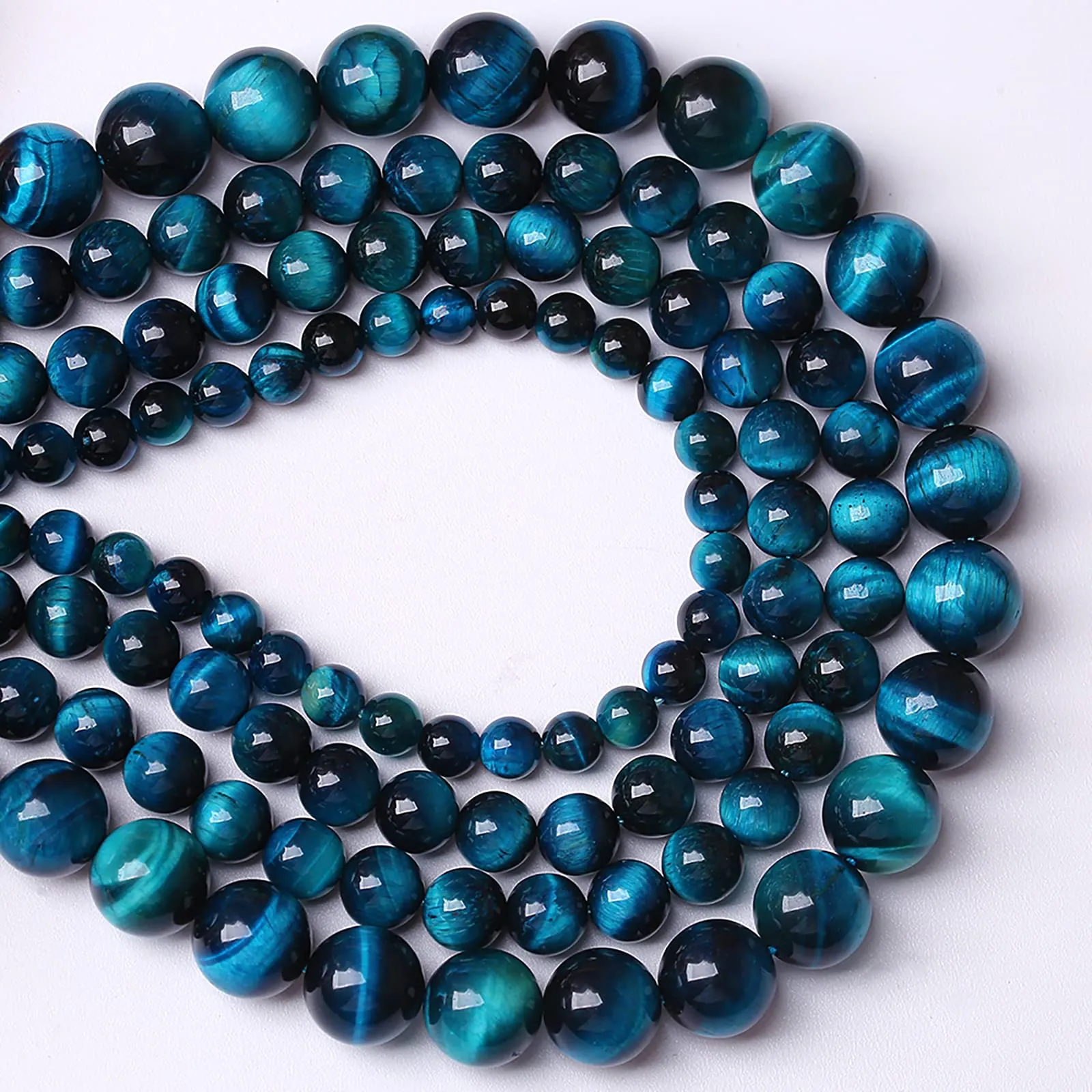 jiejinyu 32 Perline Occhio di Tigre Blu 12 mm, Pietre Naturali per Gioielli, Filo da 38,1 cm - immagine 3