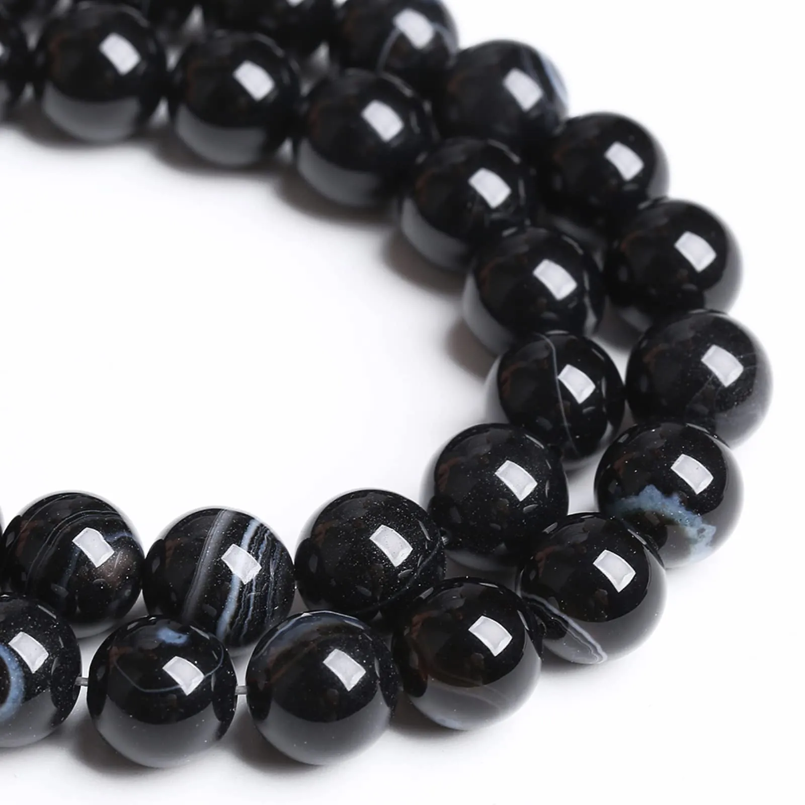 jiejinyu Perline in Agata Onice Naturale 10 mm, 38 pezzi, Nero - immagine 3